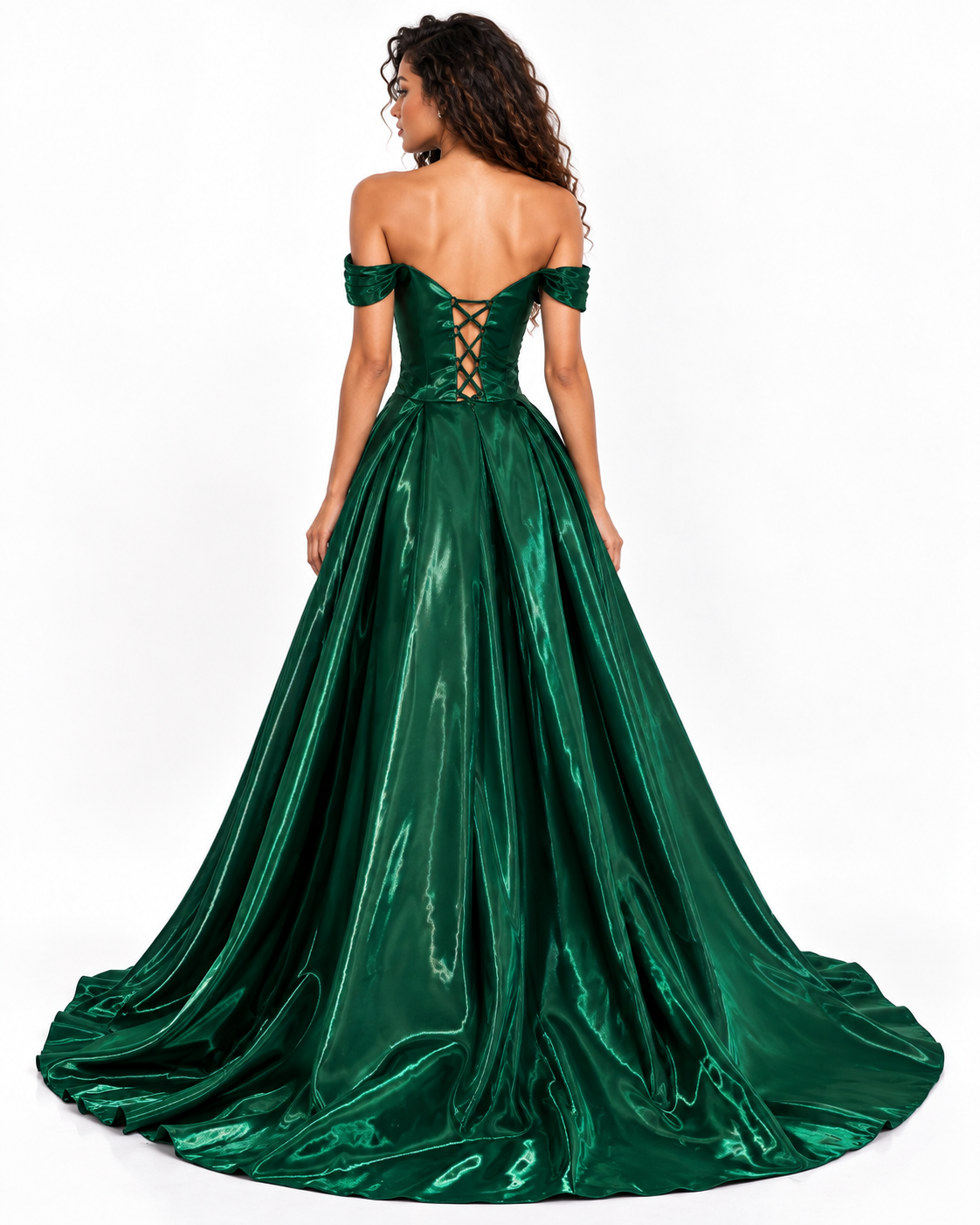 Off Shoulder Liquid Organza Ball Gown