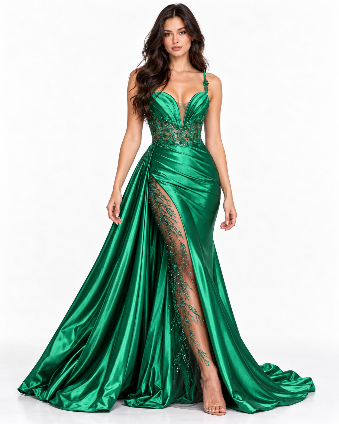 Soft Satin Fitted Gown with Sash