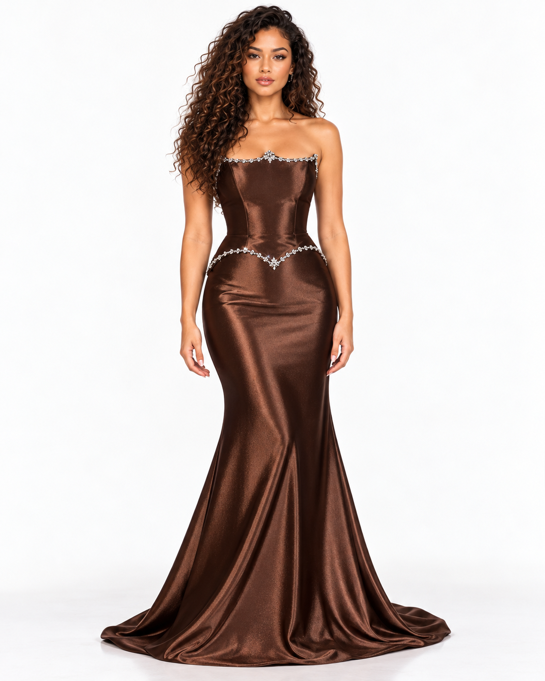 Strapless Neckline Gown with Crystal Trimmed Bodice