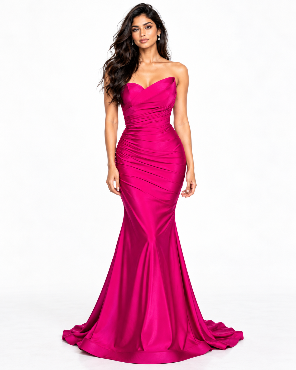 Strapless Sweetheart Ruched Satin Gown