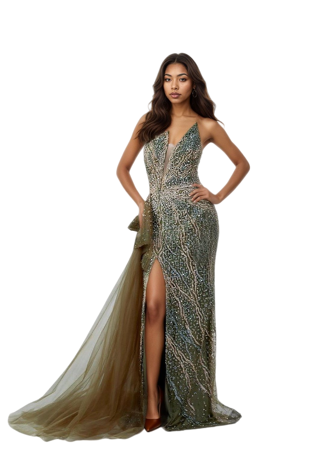 Strapless Maxi Rhinestone Column Dress