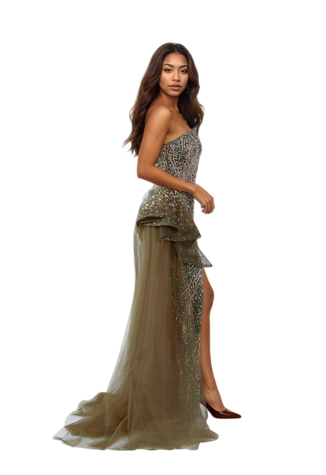 Strapless Maxi Rhinestone Column Dress