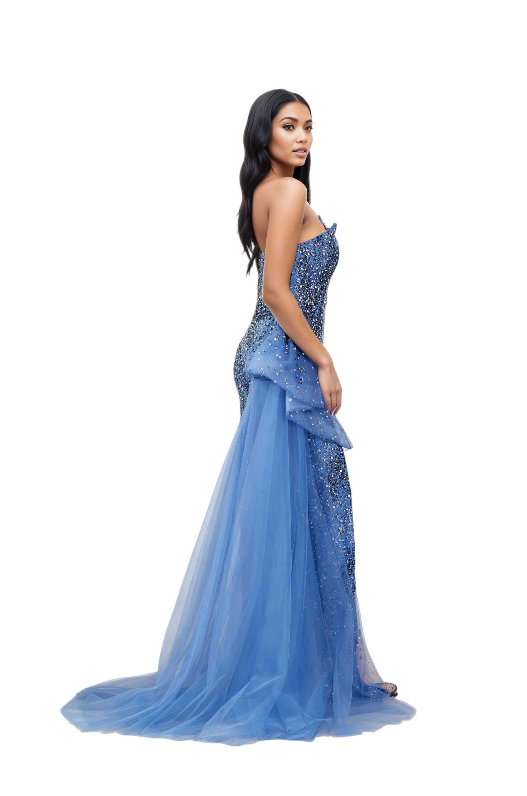 Strapless Maxi Rhinestone Column Dress