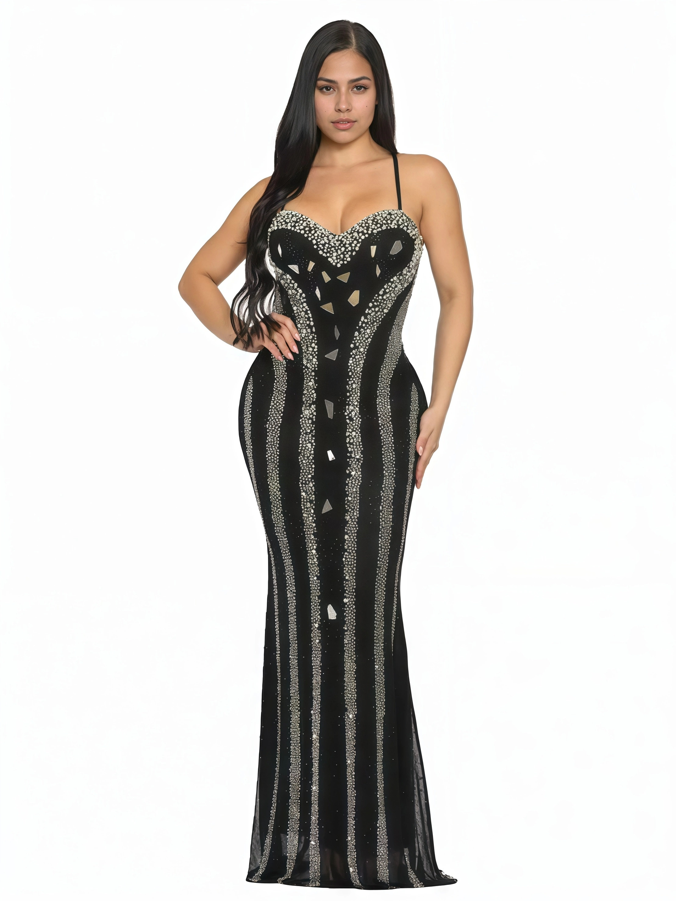 Mirror Rhinestone Embellished Maxi Dress
