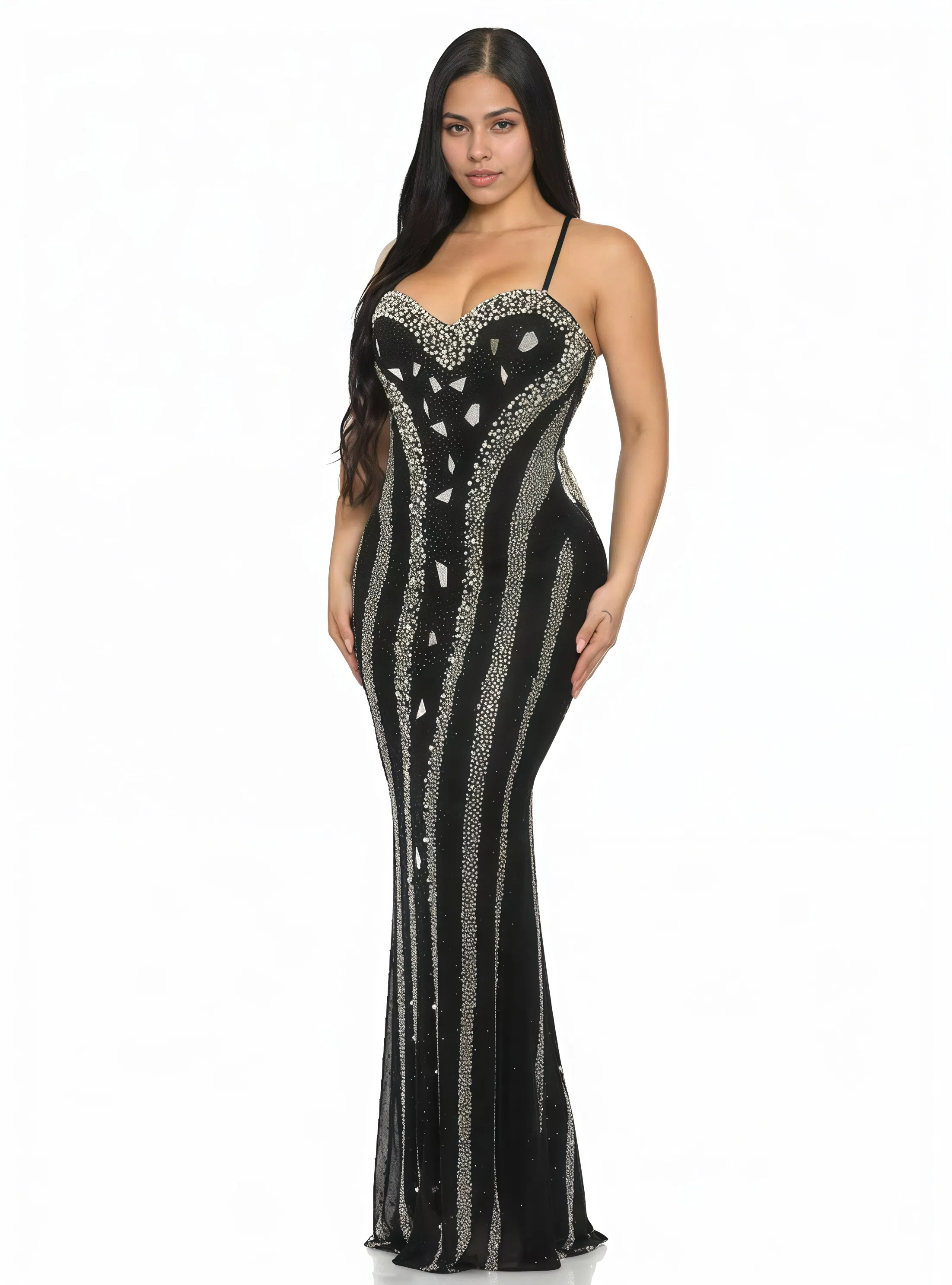 Mirror Rhinestone Embellished Maxi Dress