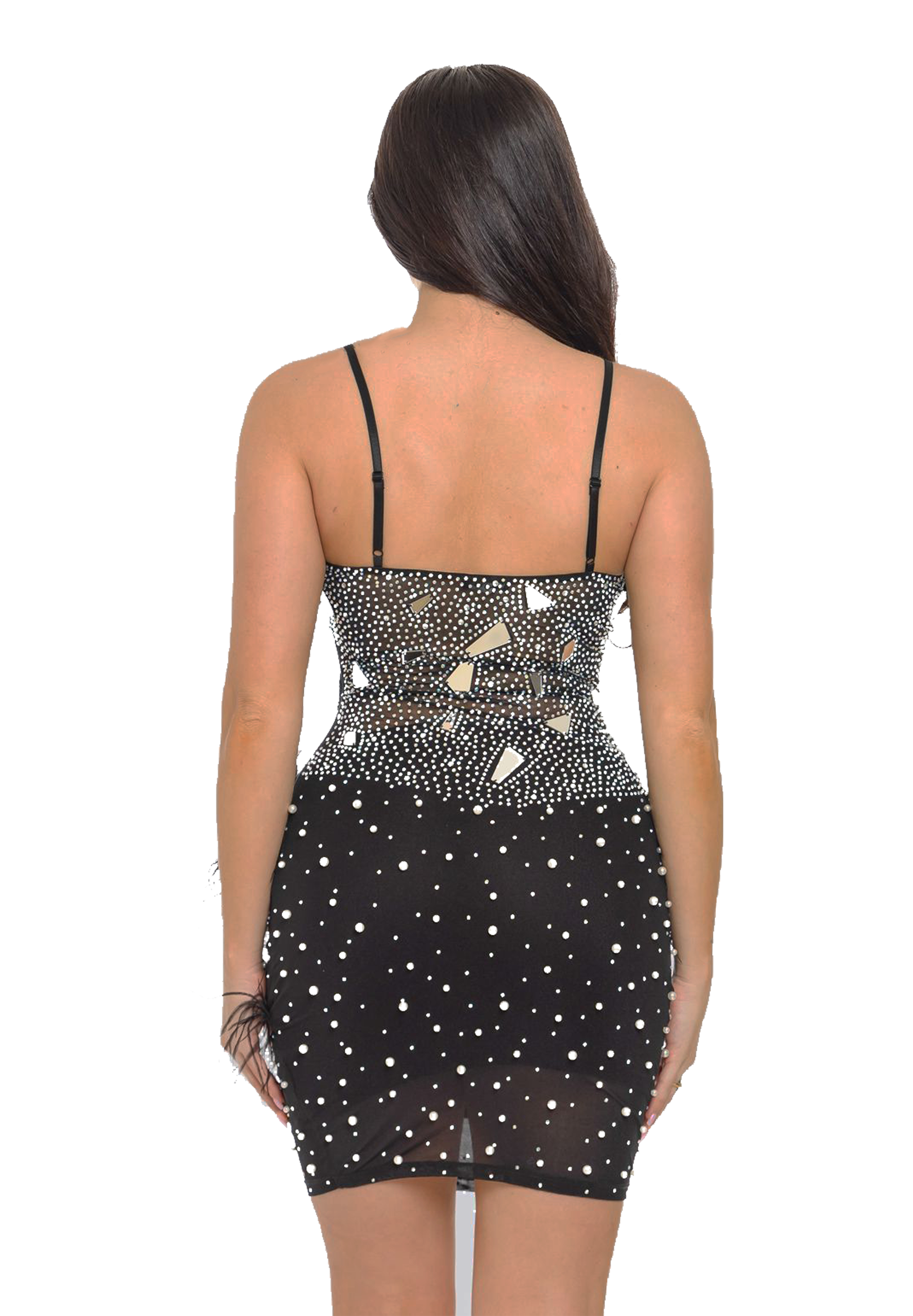 Mirror Embellished Sleeveless Bodycon Mini Dress