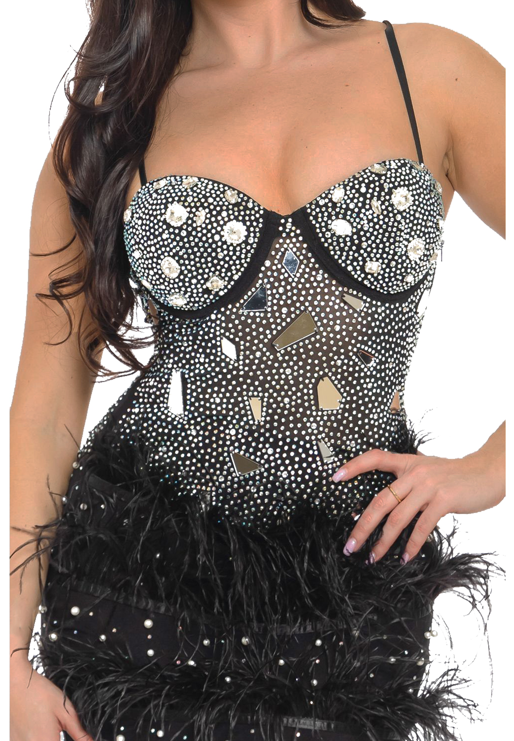 Mirror Embellished Sleeveless Bodycon Mini Dress