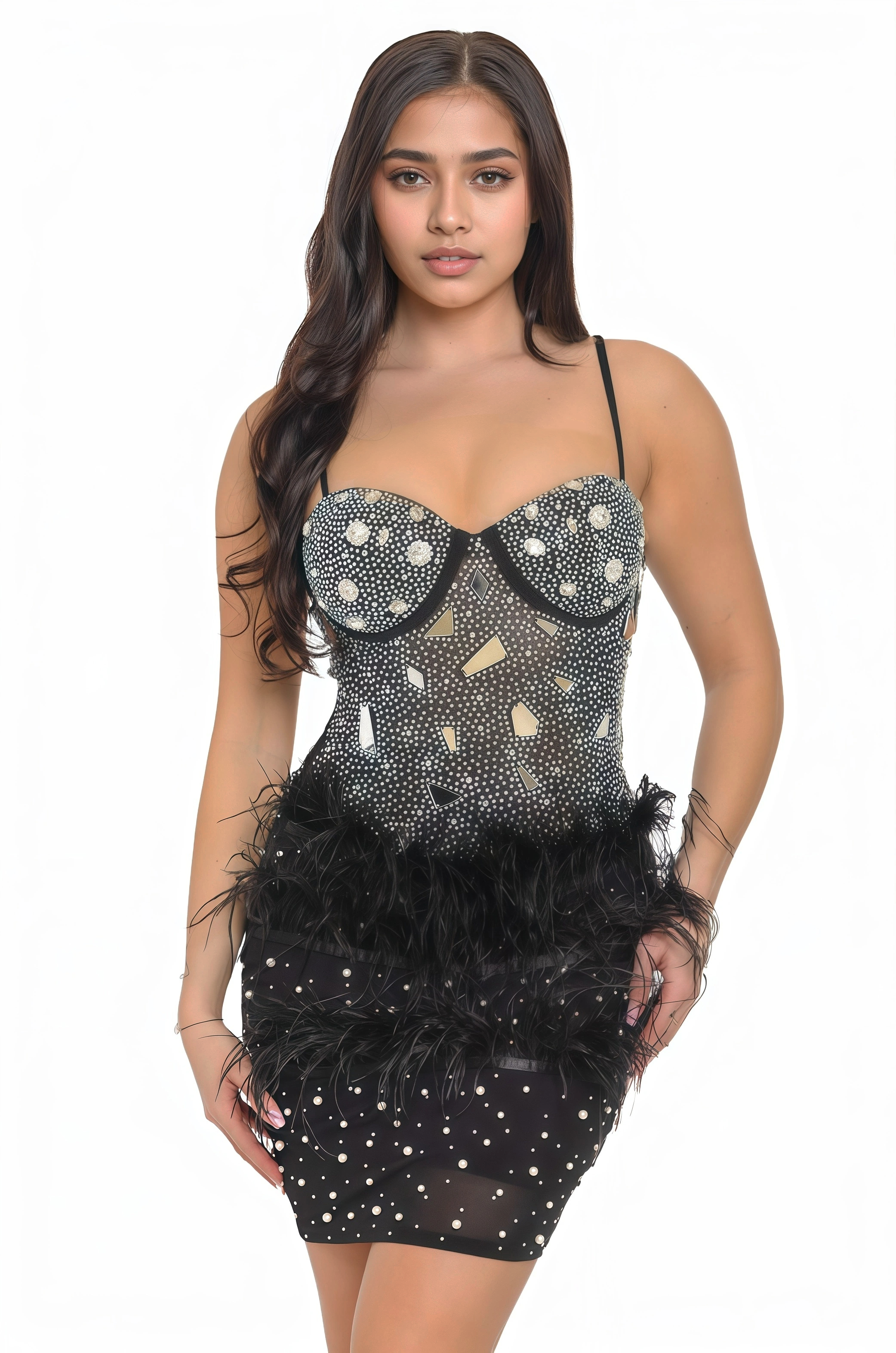 Mirror Embellished Sleeveless Bodycon Mini Dress