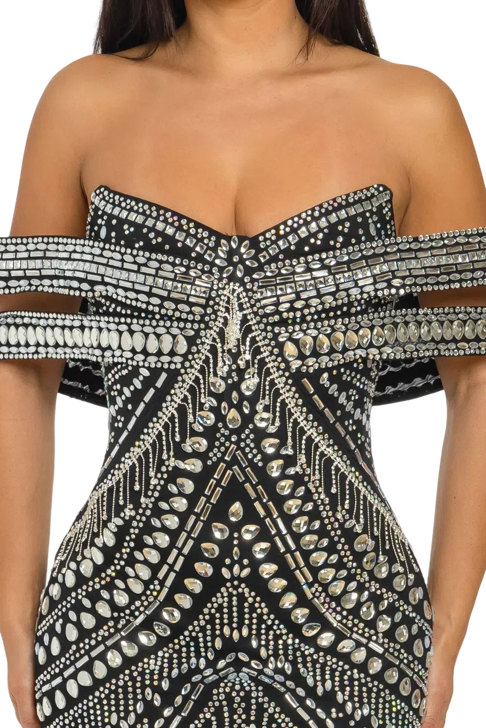 Embellished Bandeau Style Strapless Bodycon Mini Dress
