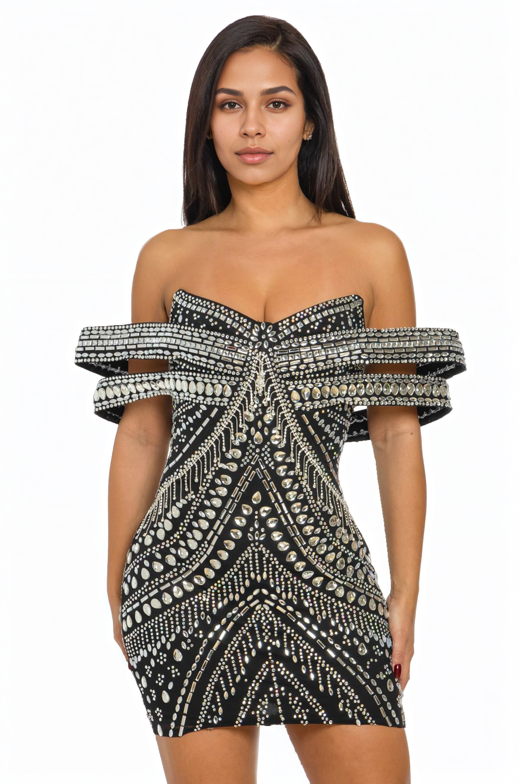 Embellished Bandeau Style Strapless Bodycon Mini Dress