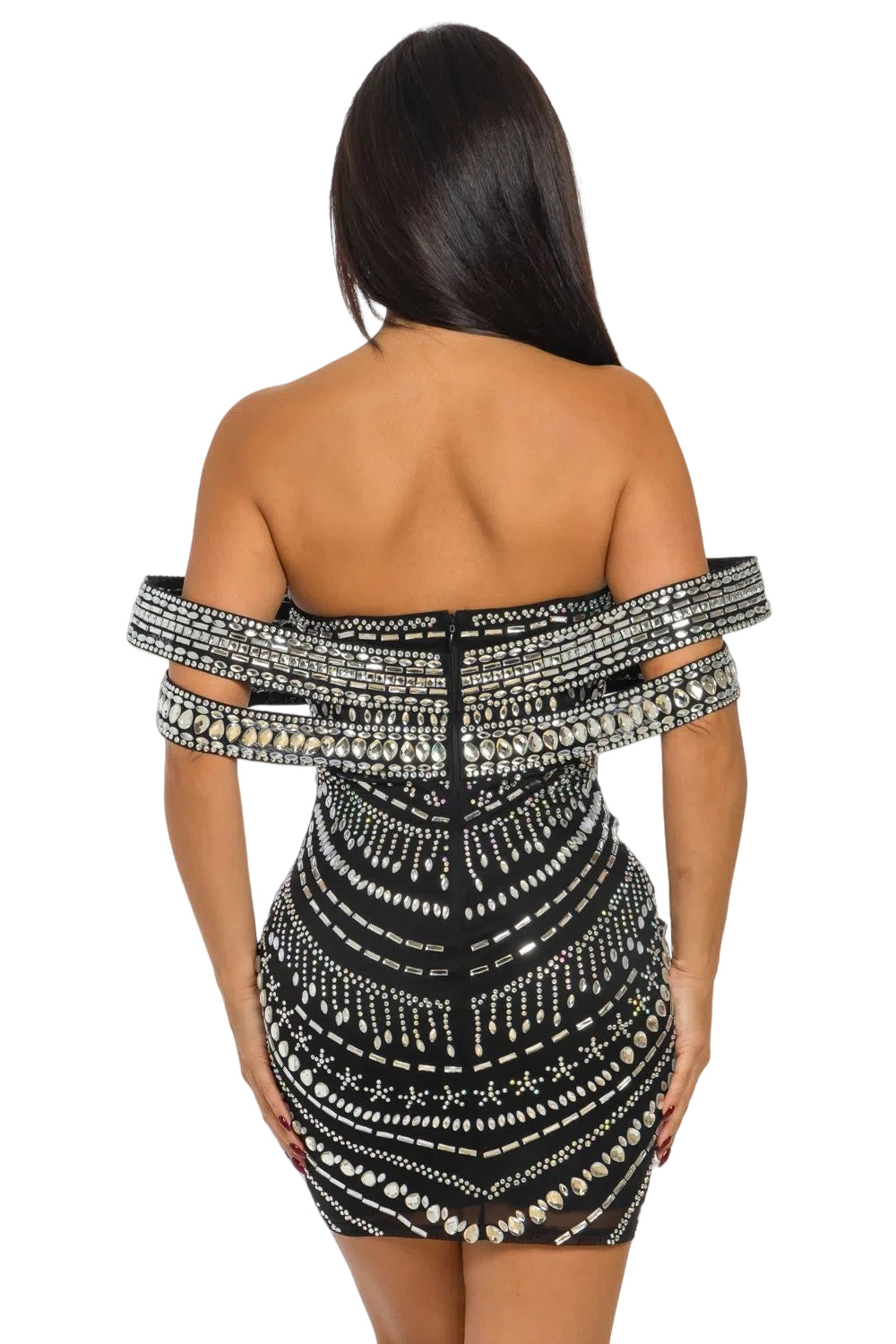 Embellished Bandeau Style Strapless Bodycon Mini Dress