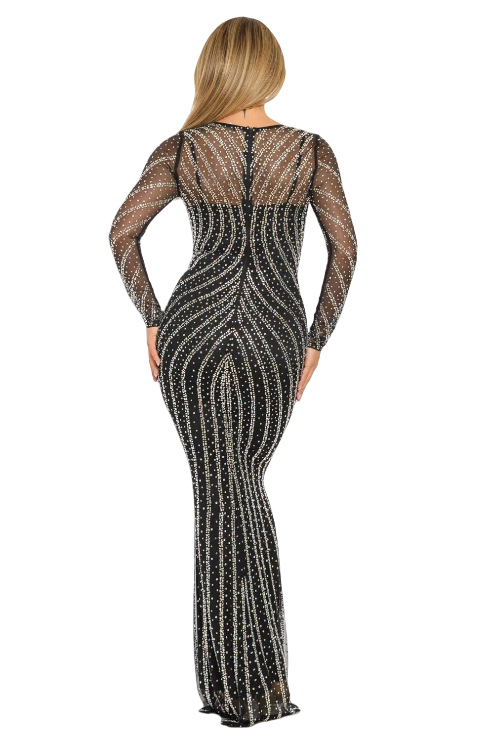Rhinestone Sheer Mesh Maxi Dress