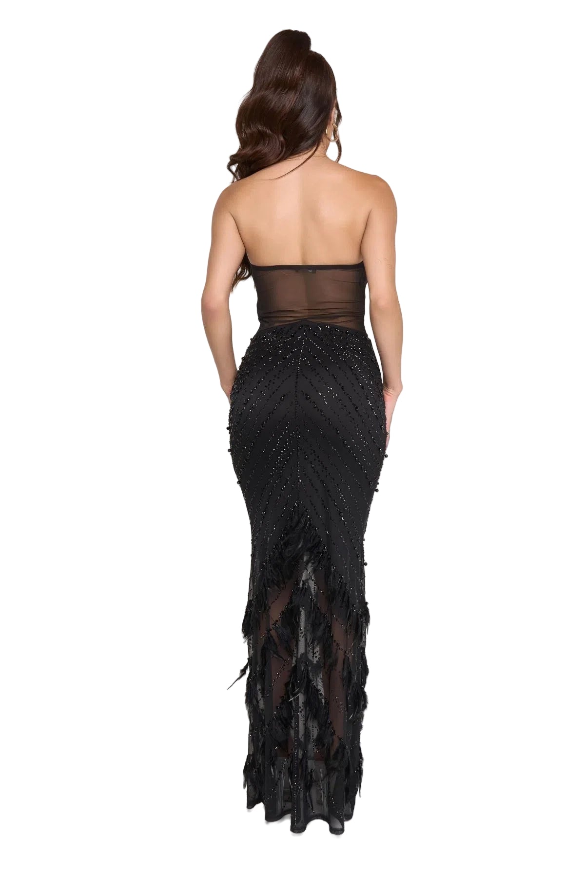 Rhinestone Embellished Sheer Illusion Maxi Dress