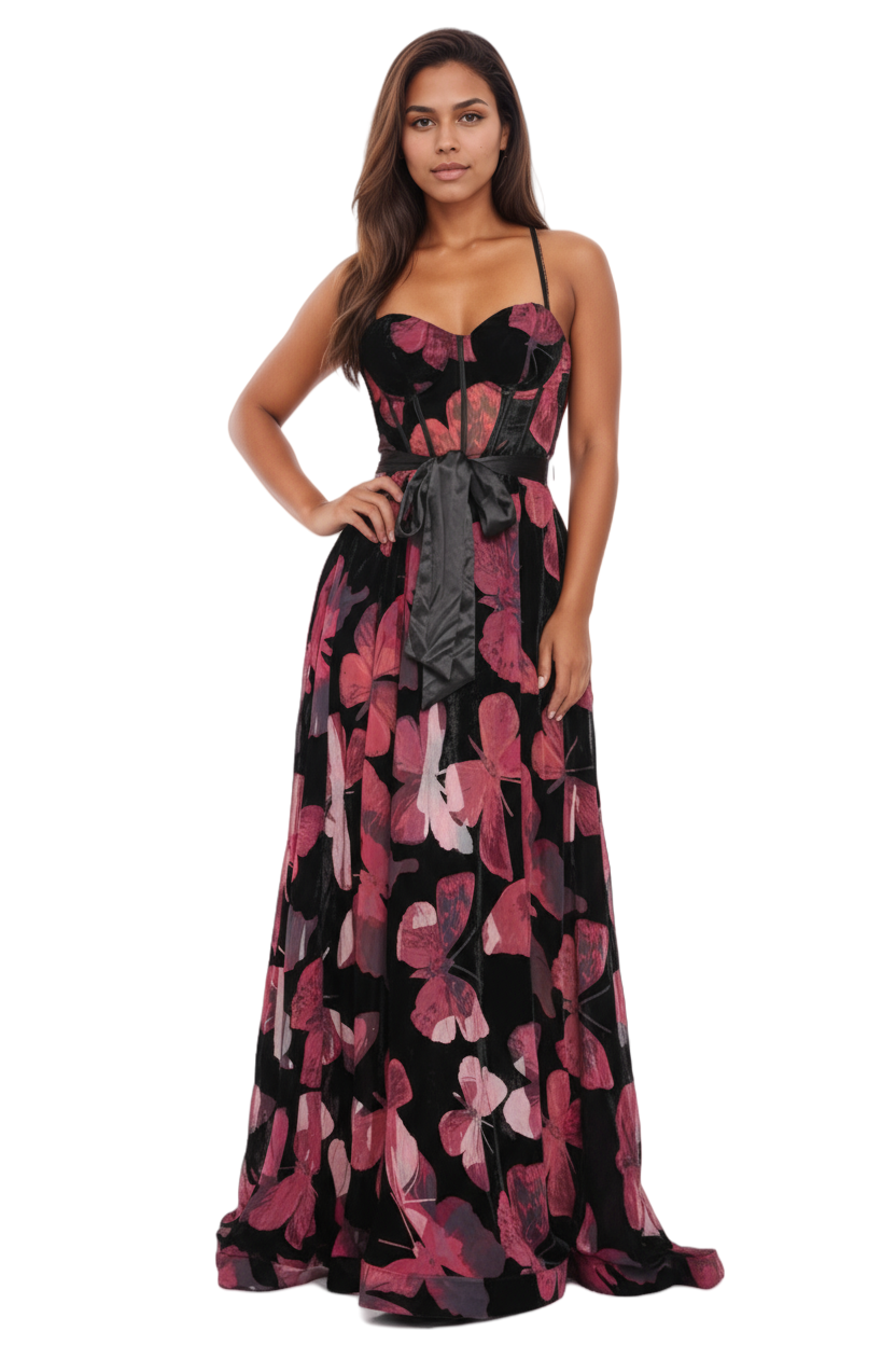 Floral Sweetheart Neckline Maxi Dress