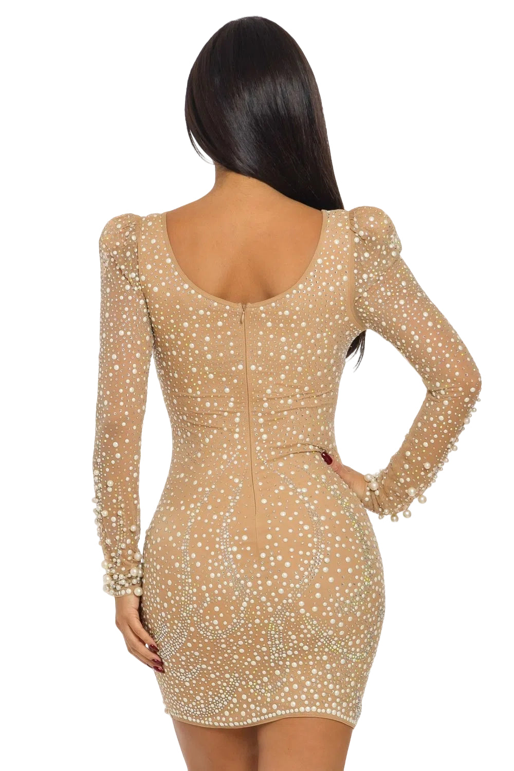 Textured Long Sleeve Bodycon Mini Dress