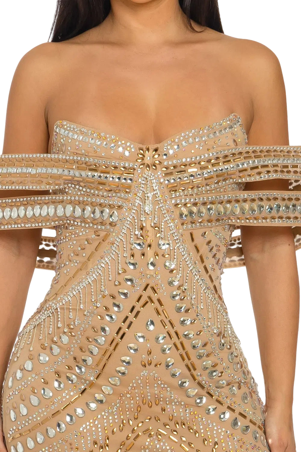 Embellished Bandeau Style Strapless Bodycon Mini Dress