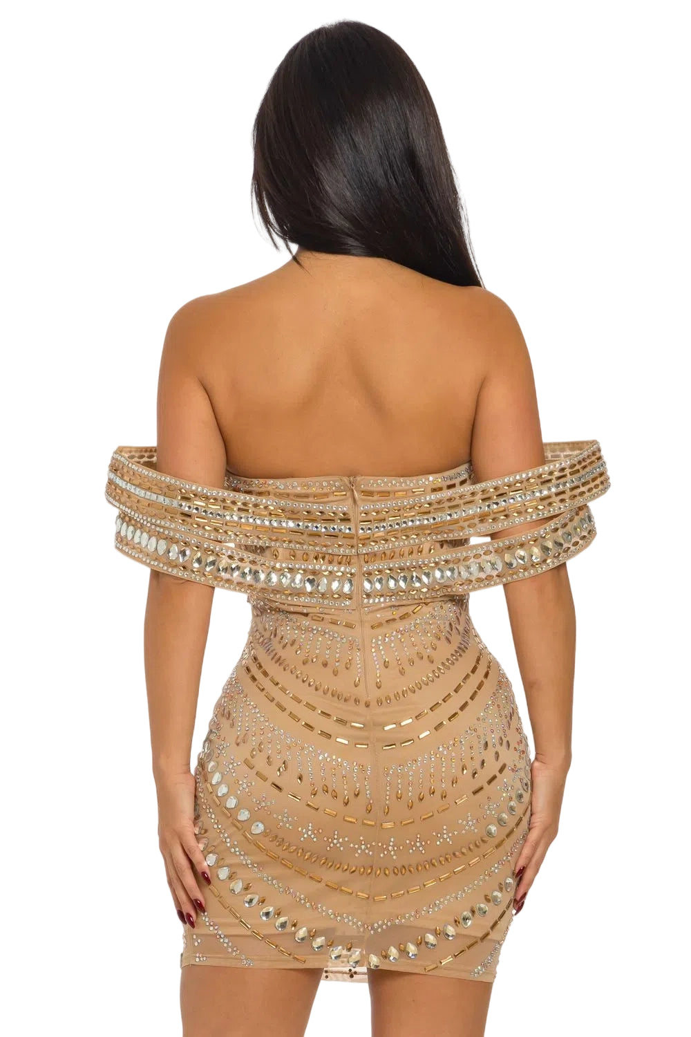 Embellished Bandeau Style Strapless Bodycon Mini Dress