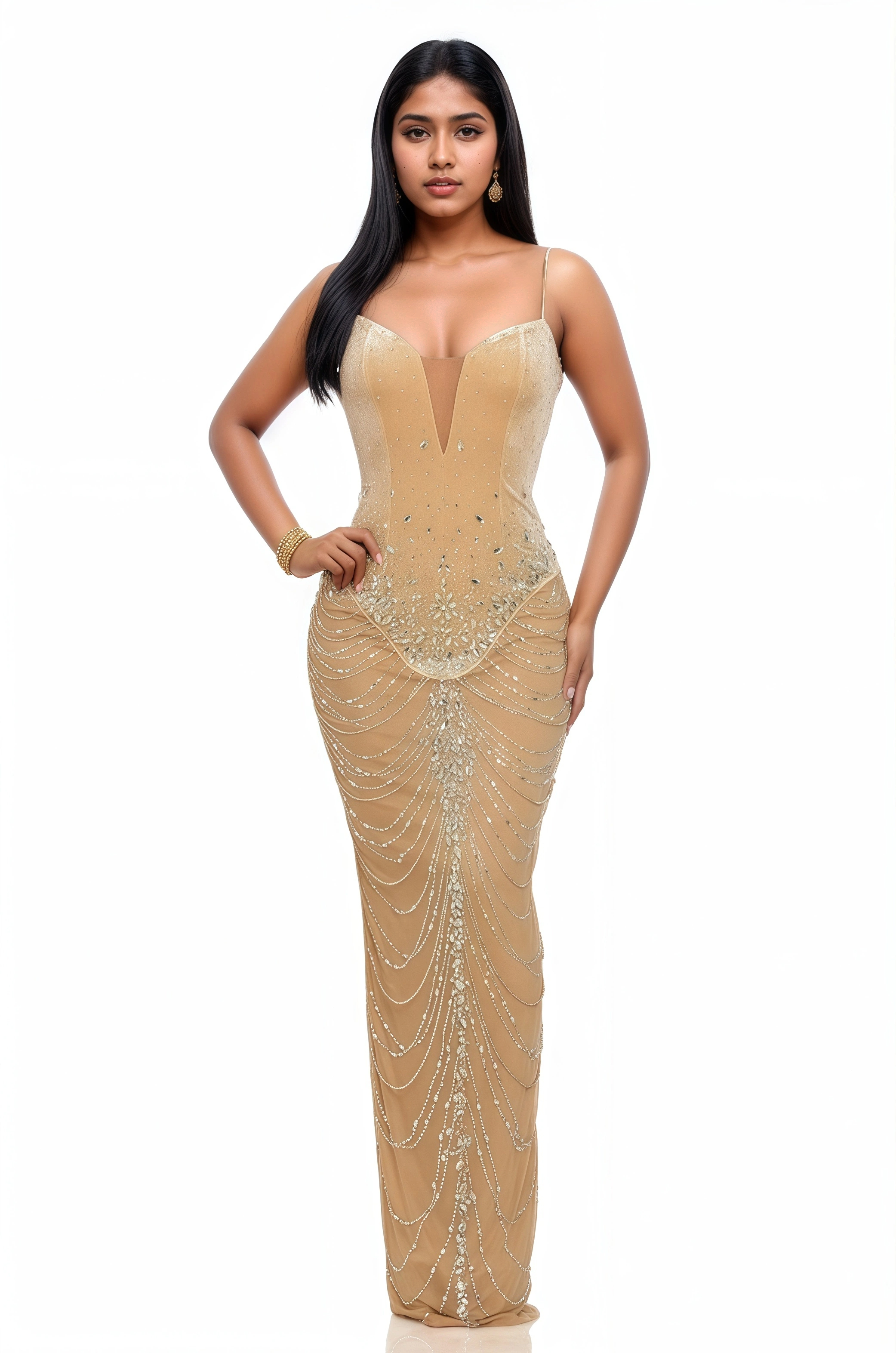 Rhinestone Embellished Hourglass Sleeveless Column Maxi Dress