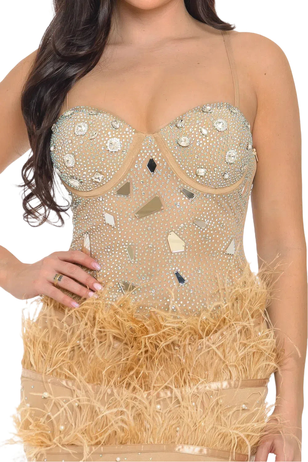 Mirror Embellished Sleeveless Bodycon Mini Dress