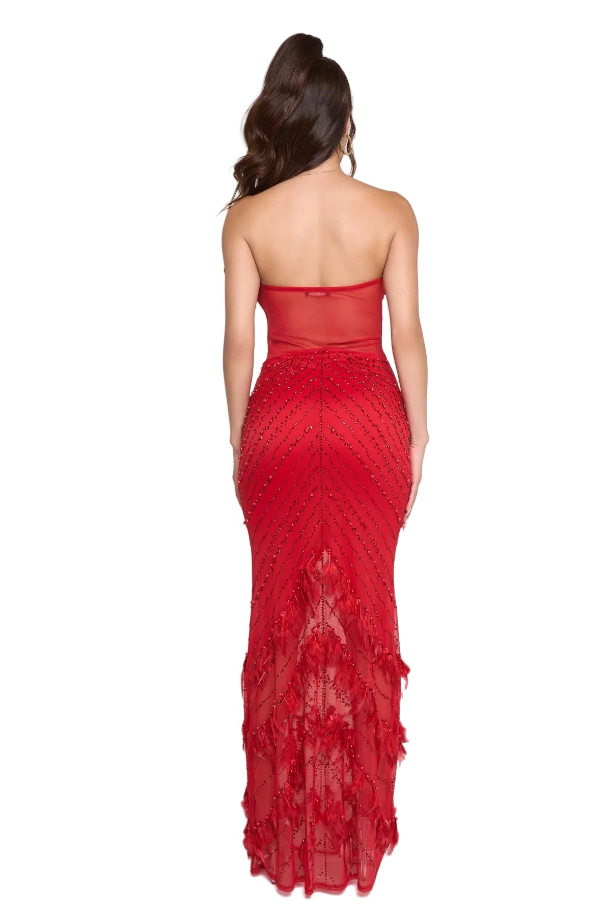 Rhinestone Embellished Sheer Illusion Maxi Dress