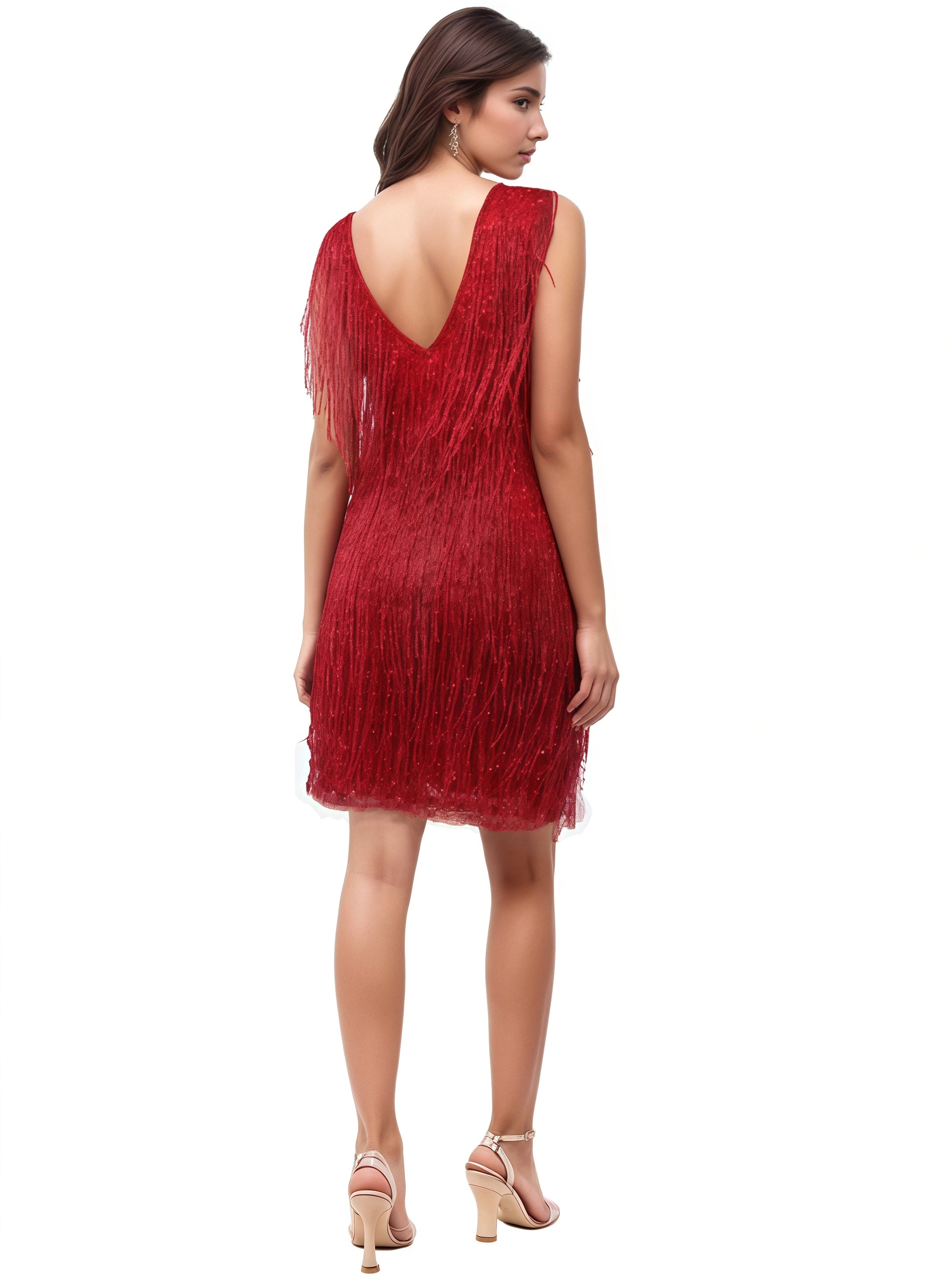 Sleeveless Beaded Fringe Flapper Midi Dress