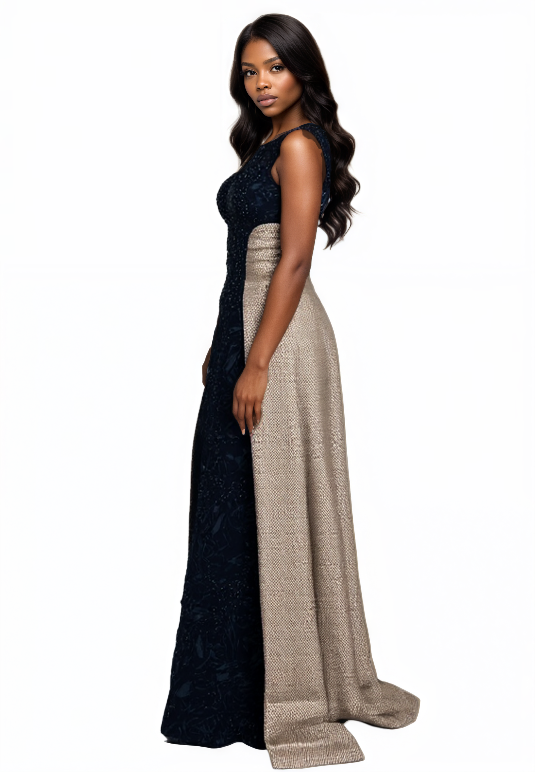 Black Lace & Metallic  Couture Gown