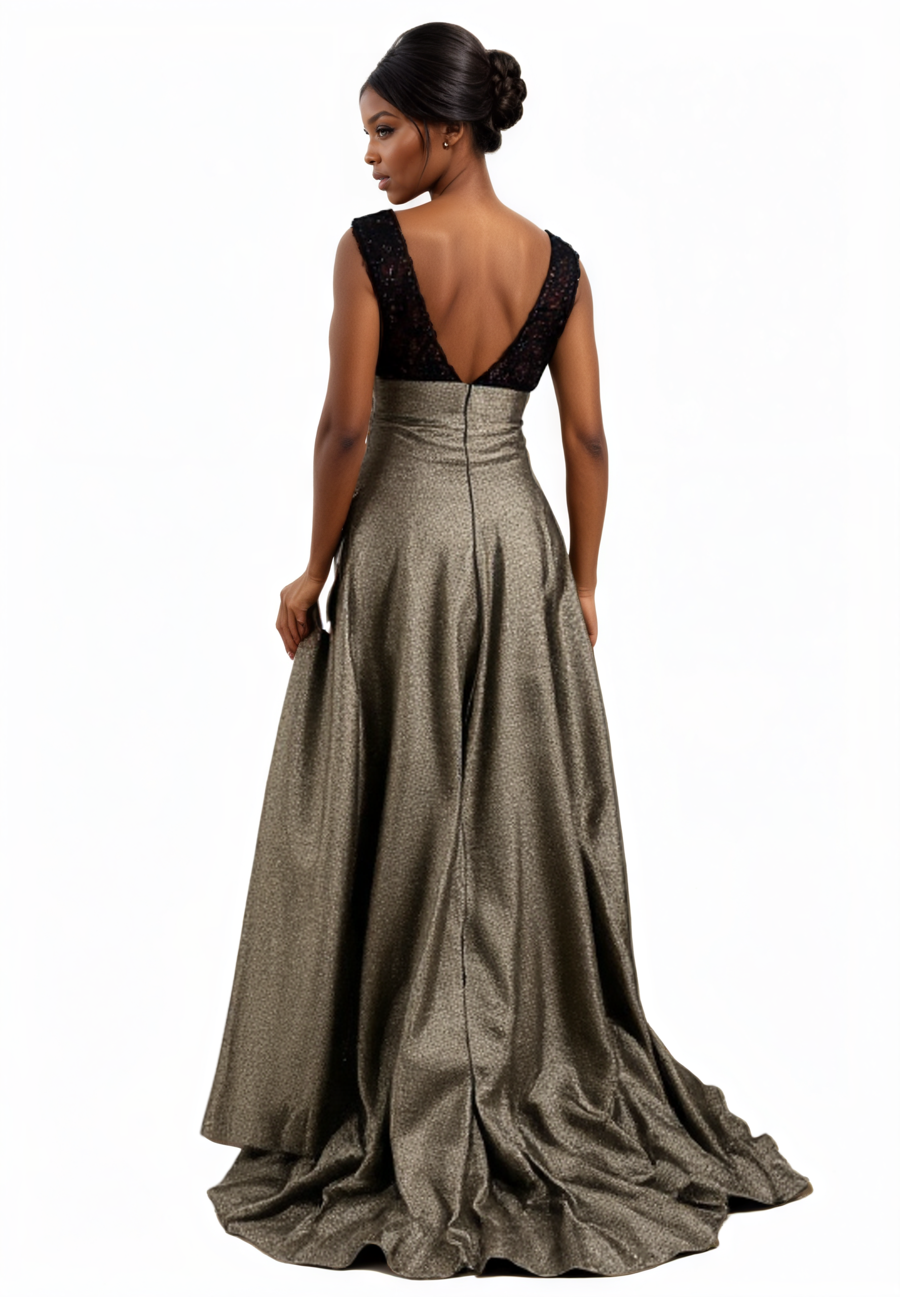 Black Lace & Metallic  Couture Gown