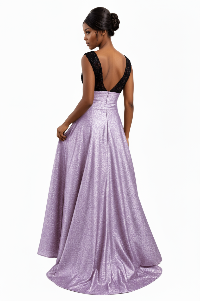 Black Lace & Metallic  Couture Gown