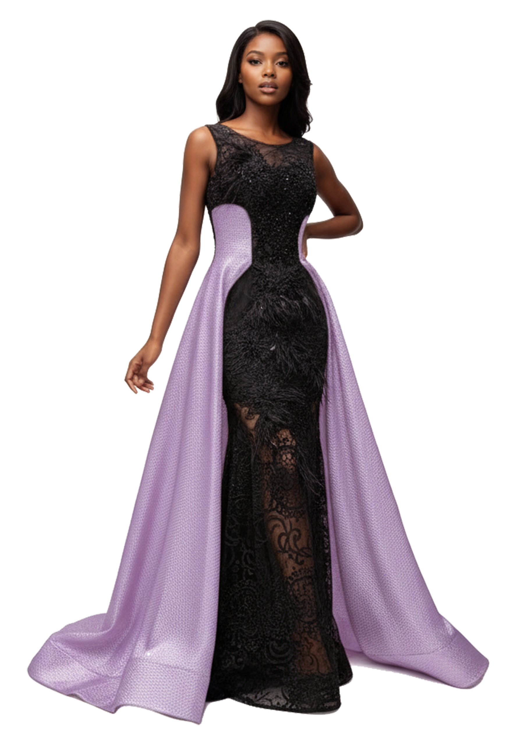 Black Lace & Metallic  Couture Gown