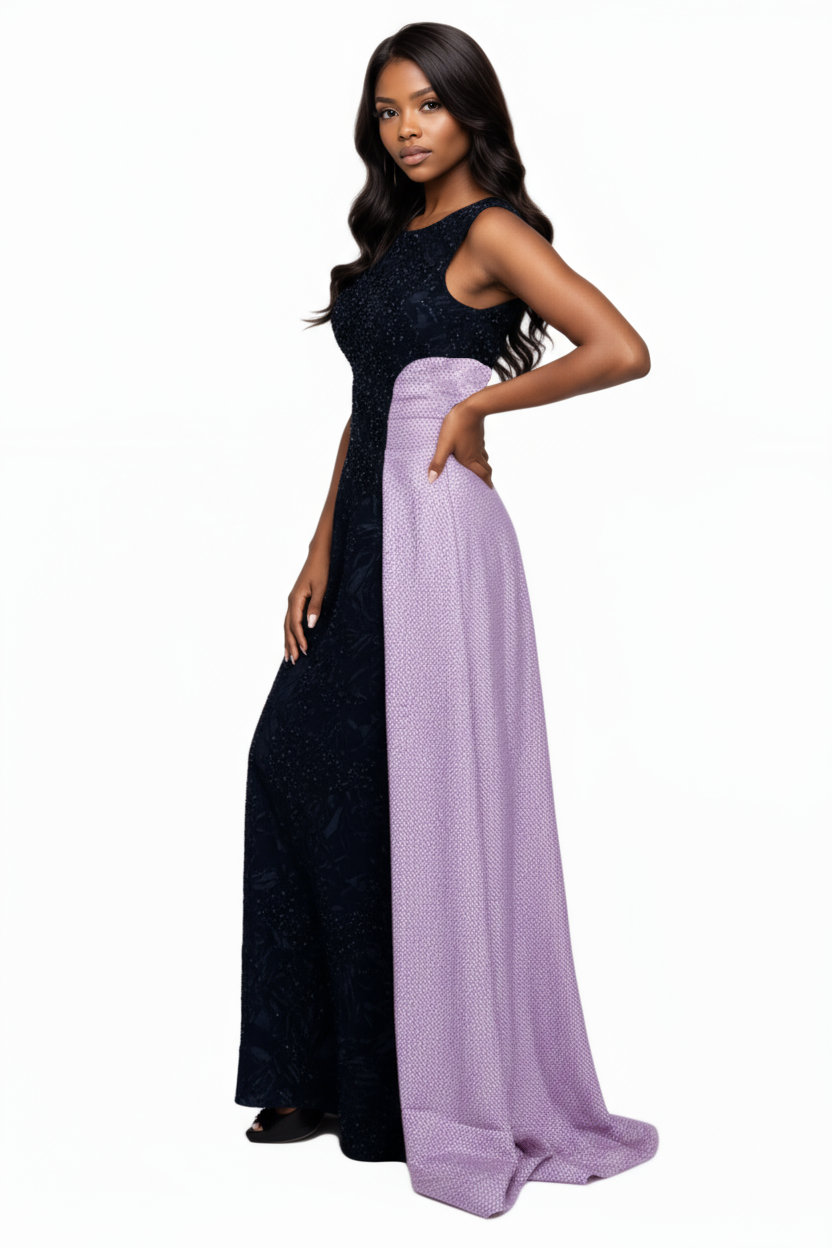 Black Lace & Metallic  Couture Gown