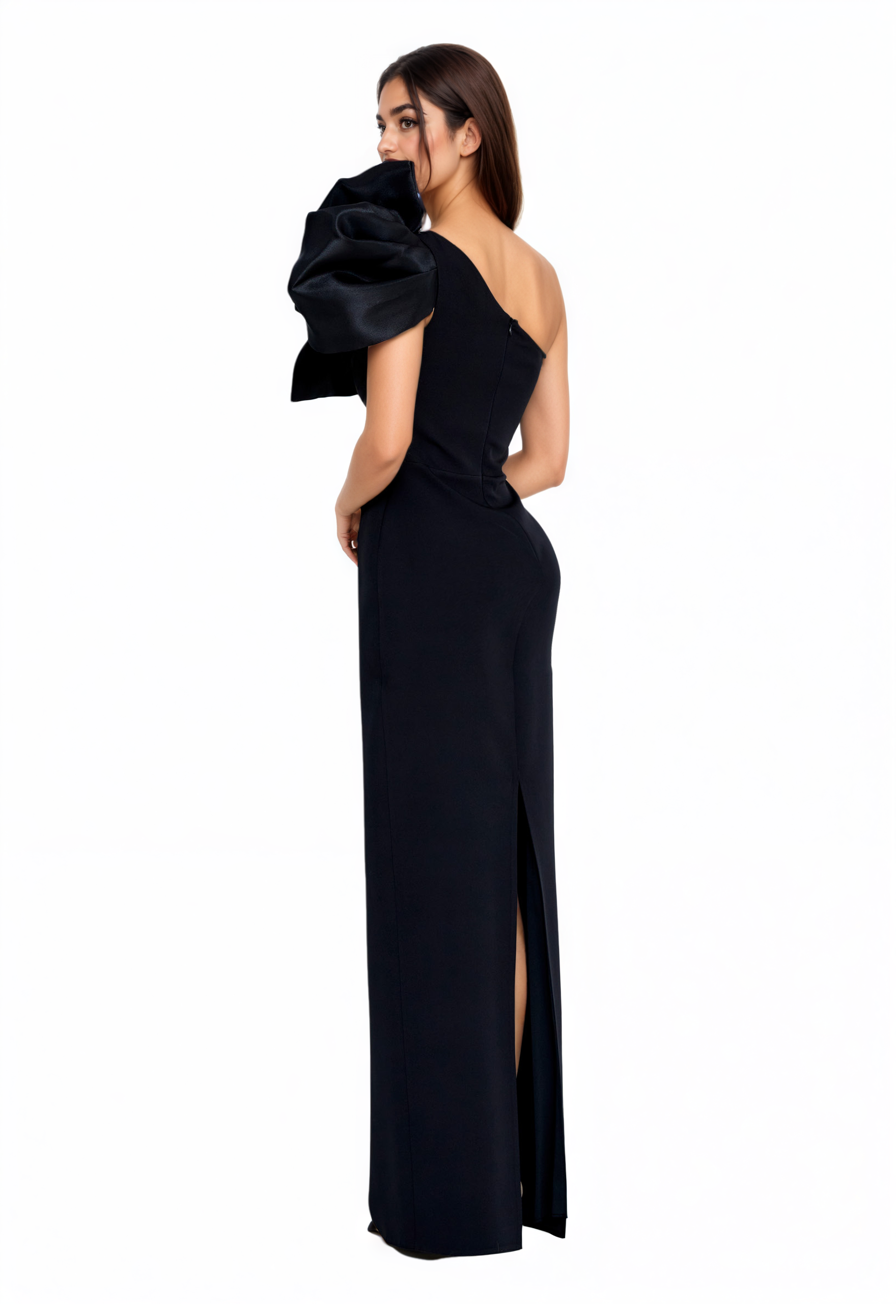 One Shoulder Maxi Crepe Column Dress