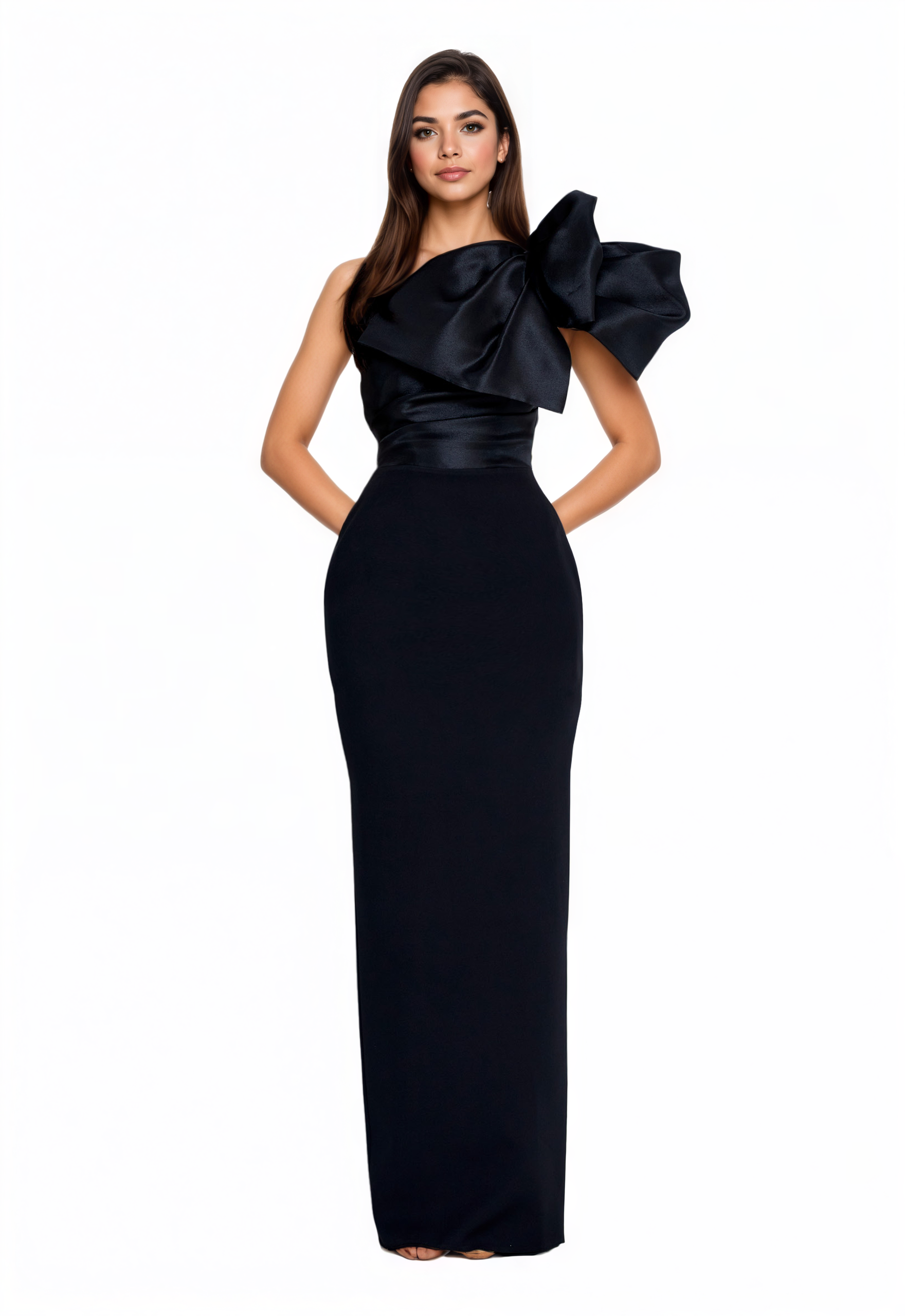 One Shoulder Maxi Crepe Column Dress