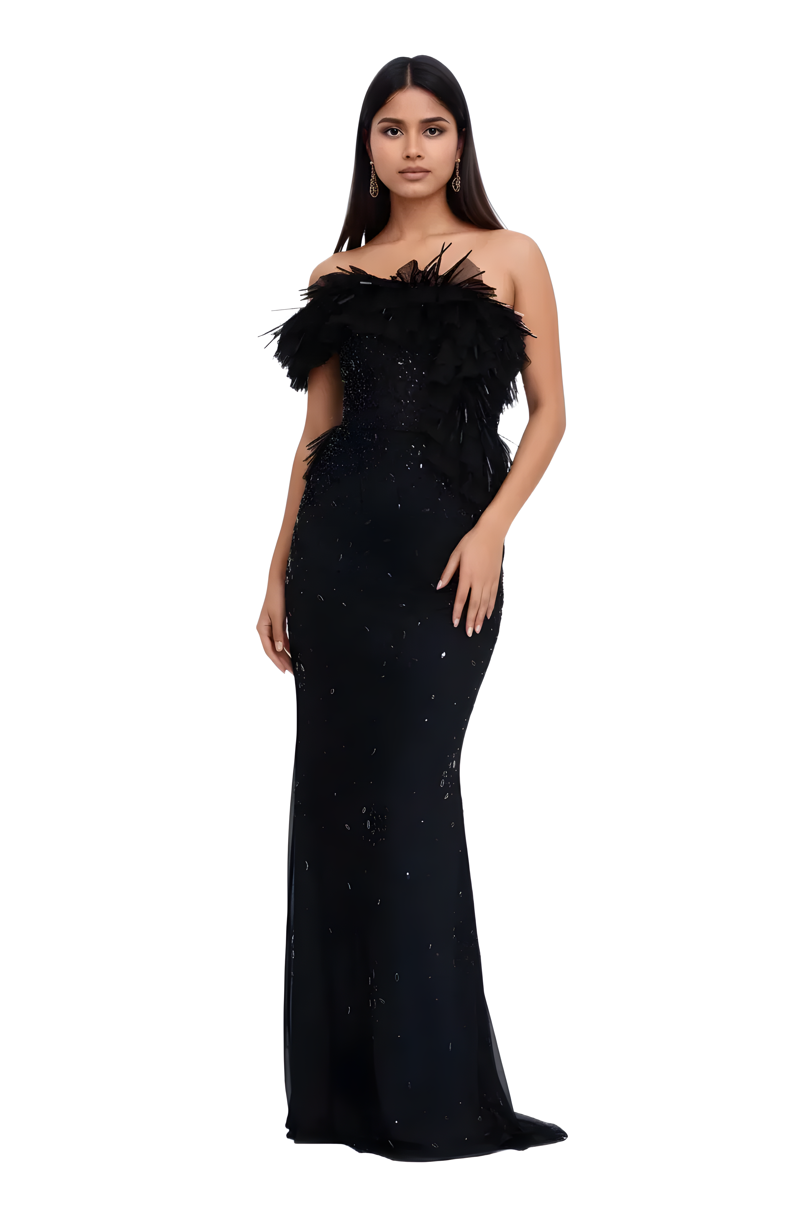 One Shoulder Maxi Tulle Mermaid Dress