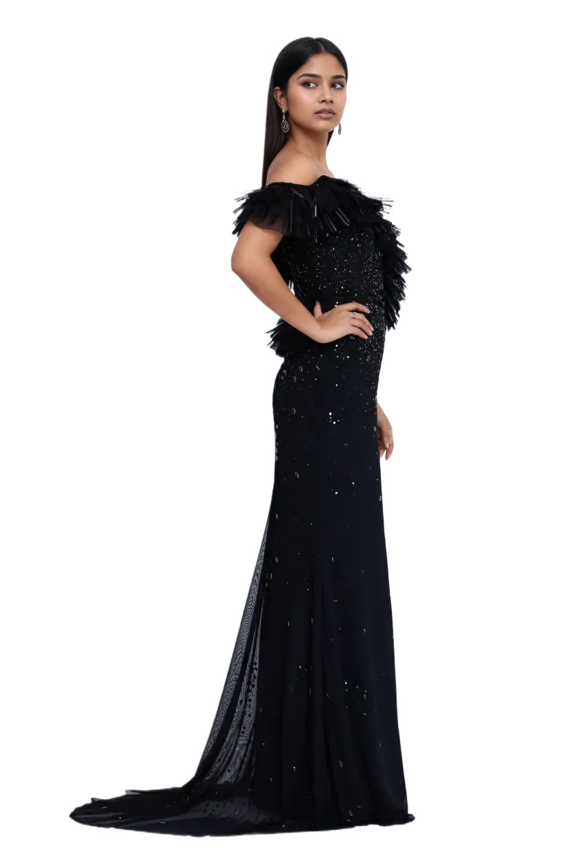 One Shoulder Maxi Tulle Mermaid Dress