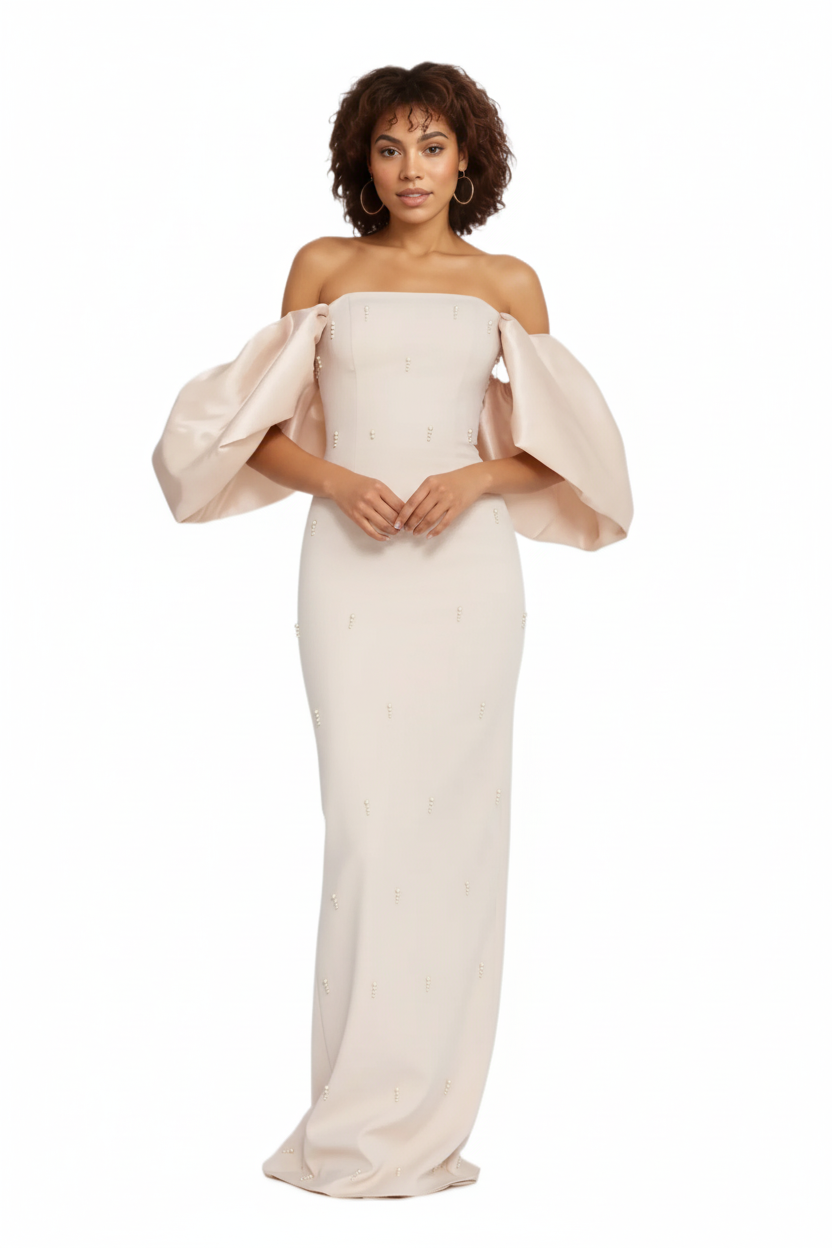 Off Shoulder Maxi Viscose Column Dress