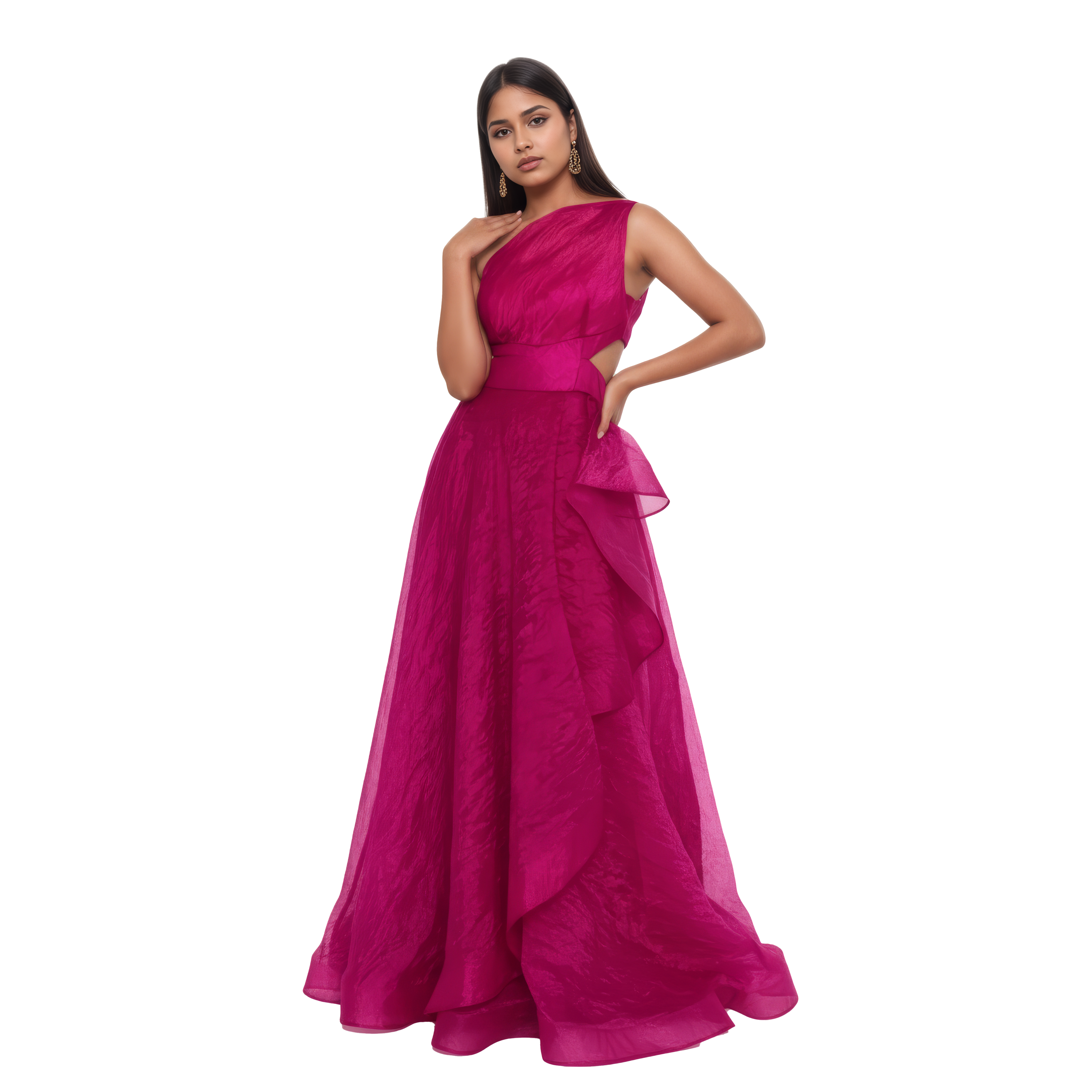 One Shoulder Maxi Polyester A - Line Dress