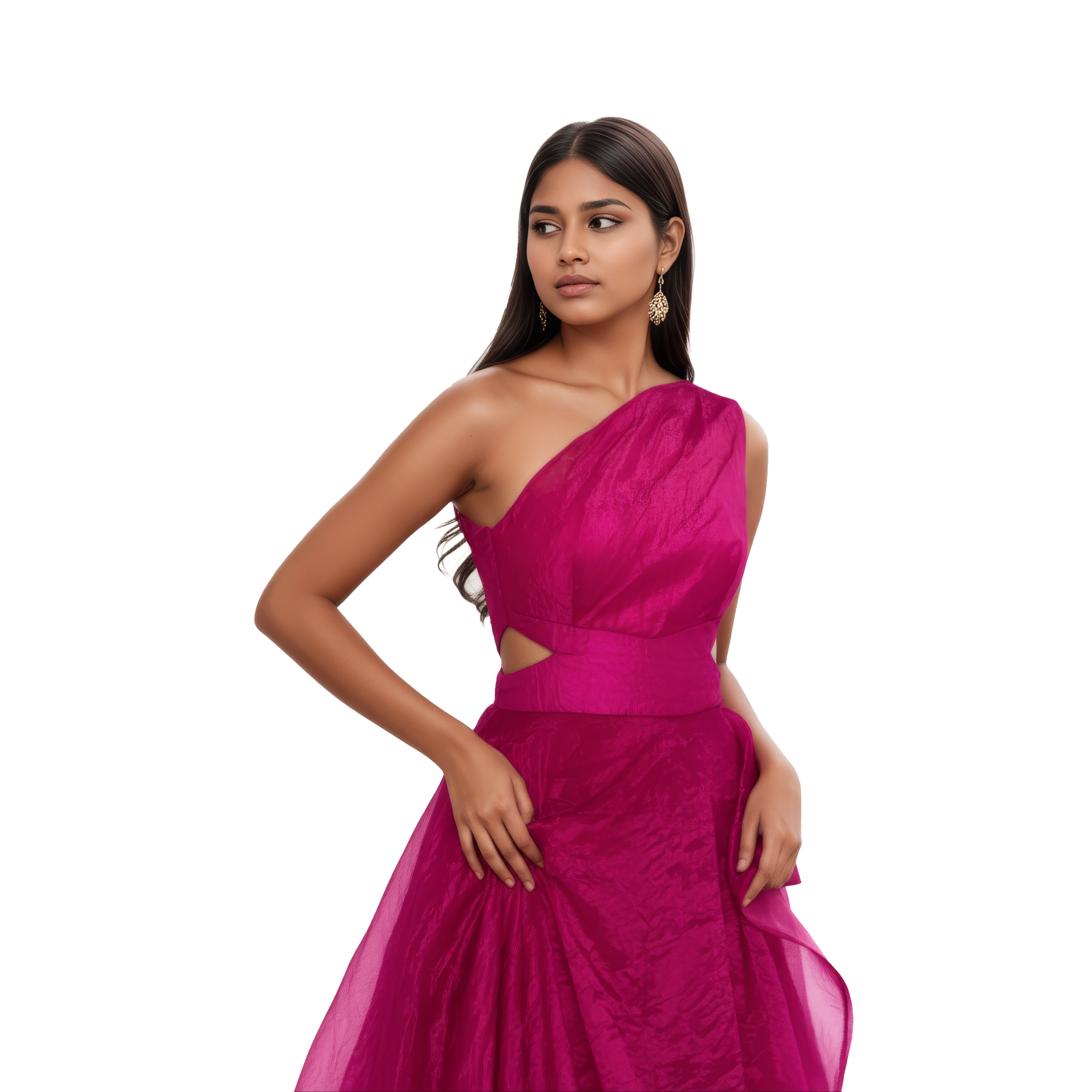 One Shoulder Maxi Polyester A - Line Dress