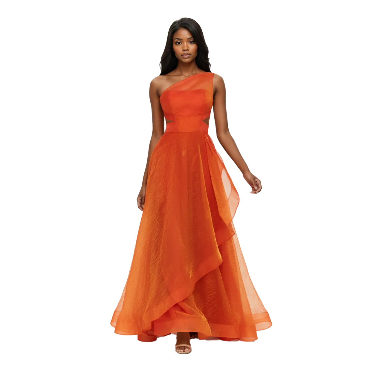 One Shoulder Maxi Polyester A - Line Dress