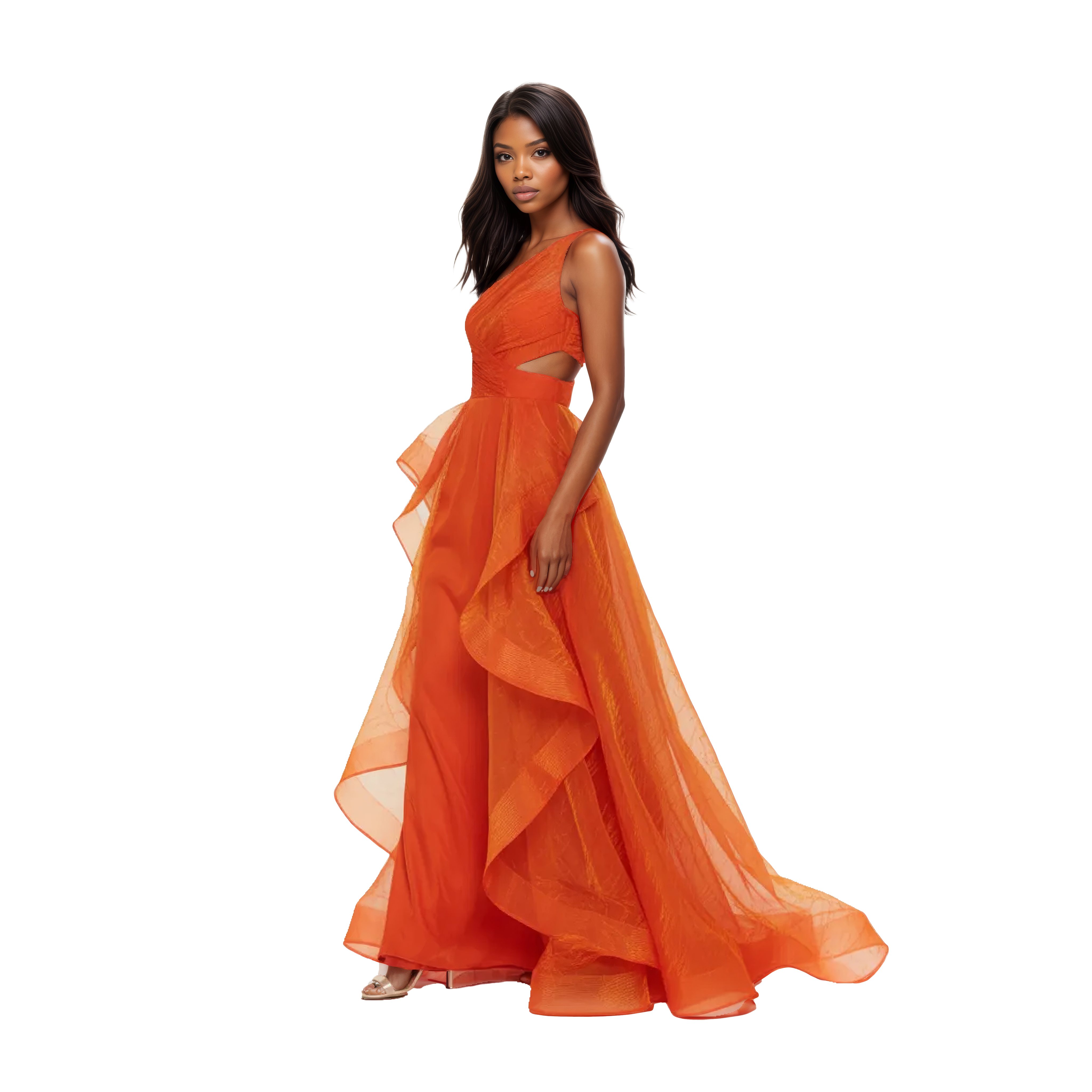 One Shoulder Maxi Polyester A - Line Dress