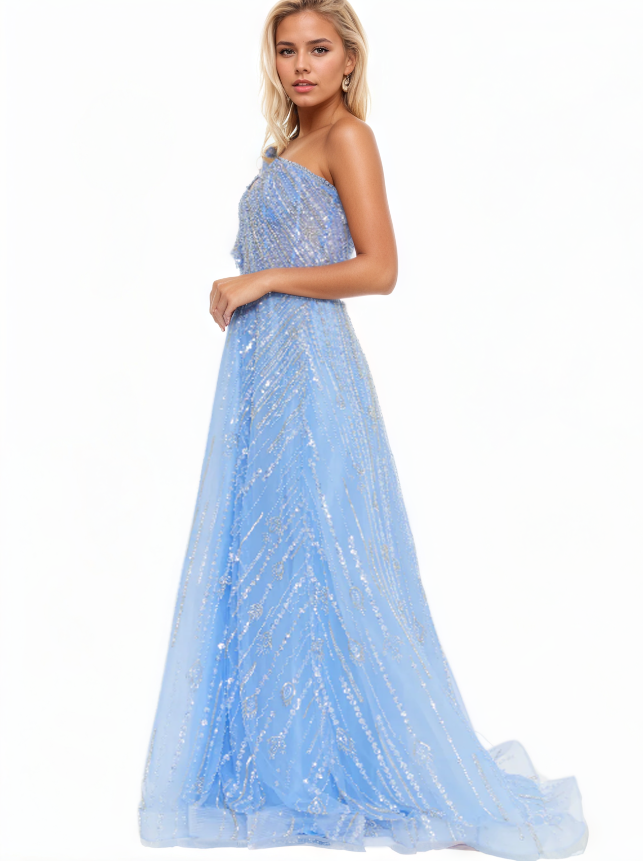 One Shoulder Maxi Tulle A-Line Dress