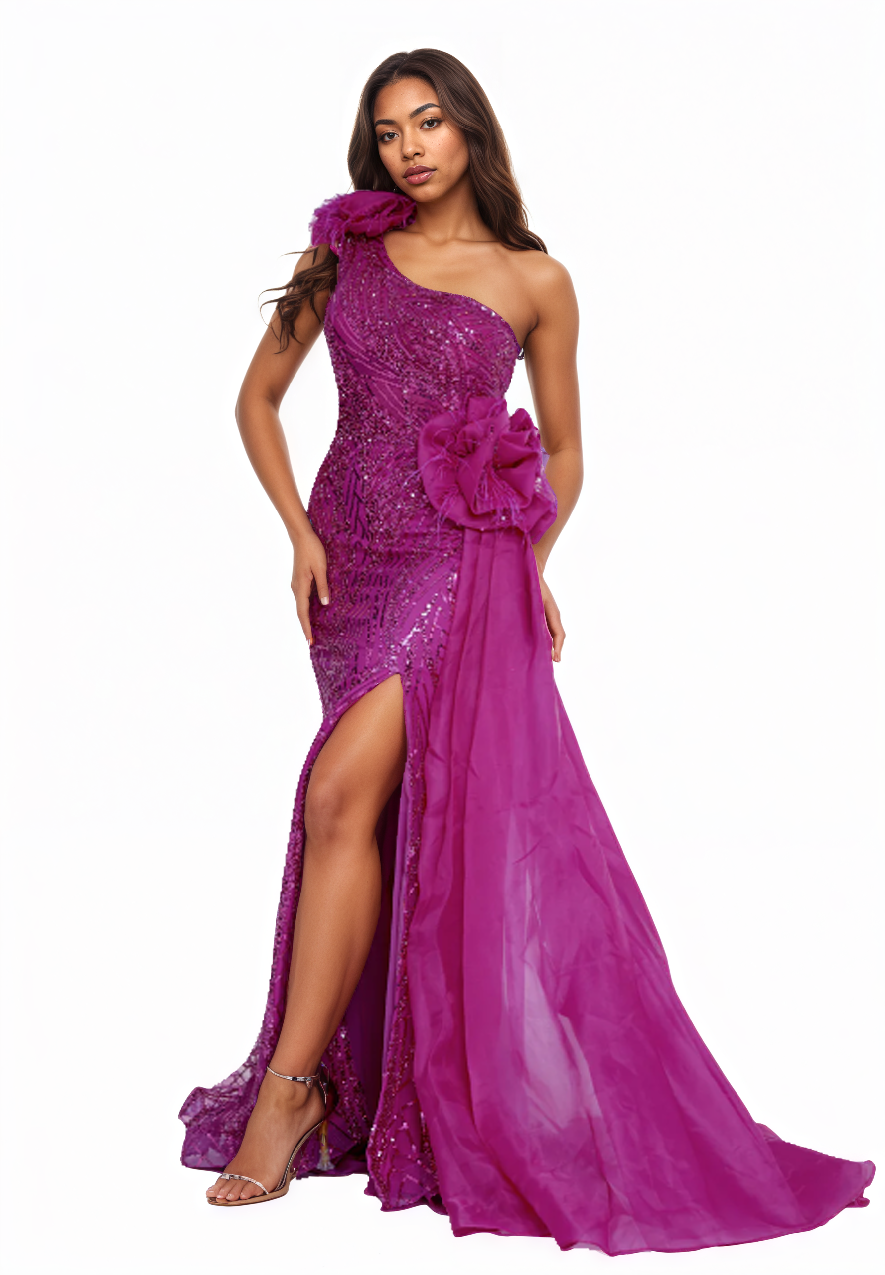 One Shoulder Maxi Tulle Mermaid Dress