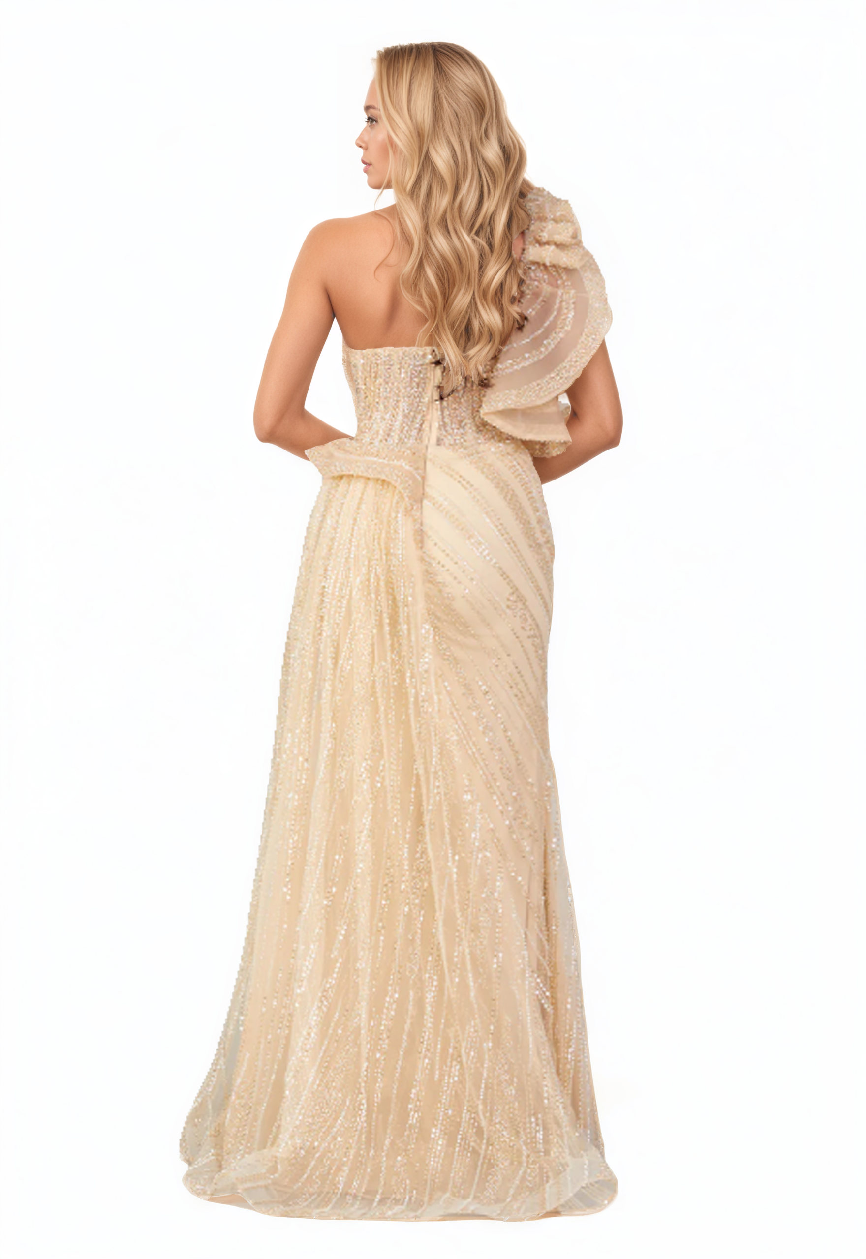 One Shoulder Maxi Beaded Mermaid Dress