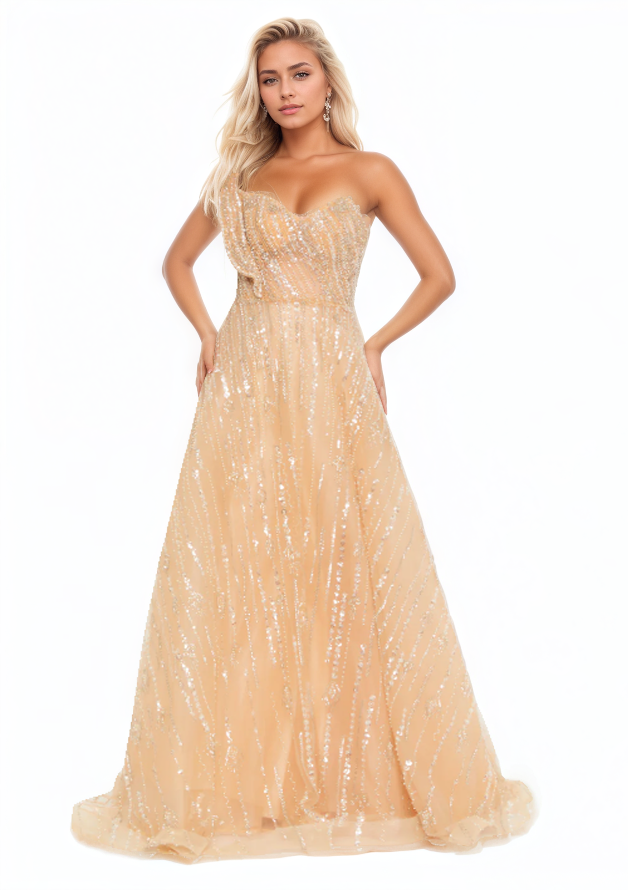 One Shoulder Maxi Tulle A-Line Dress