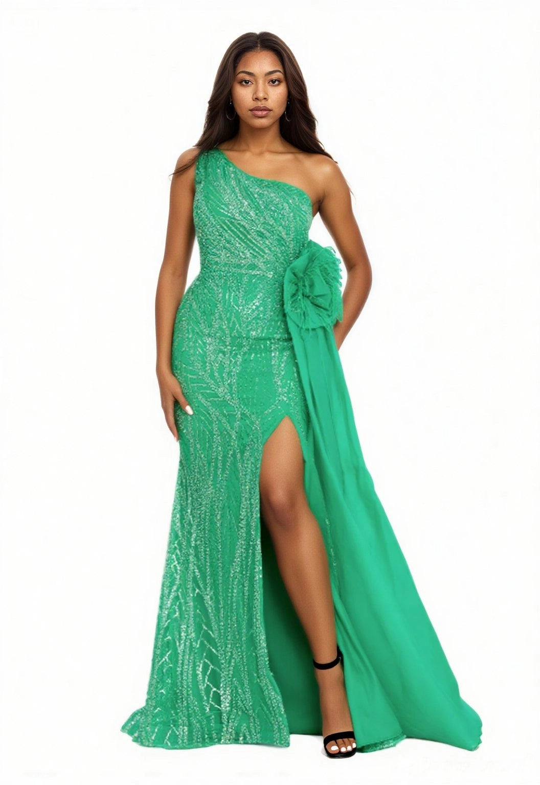 One Shoulder Maxi Tulle Mermaid Dress