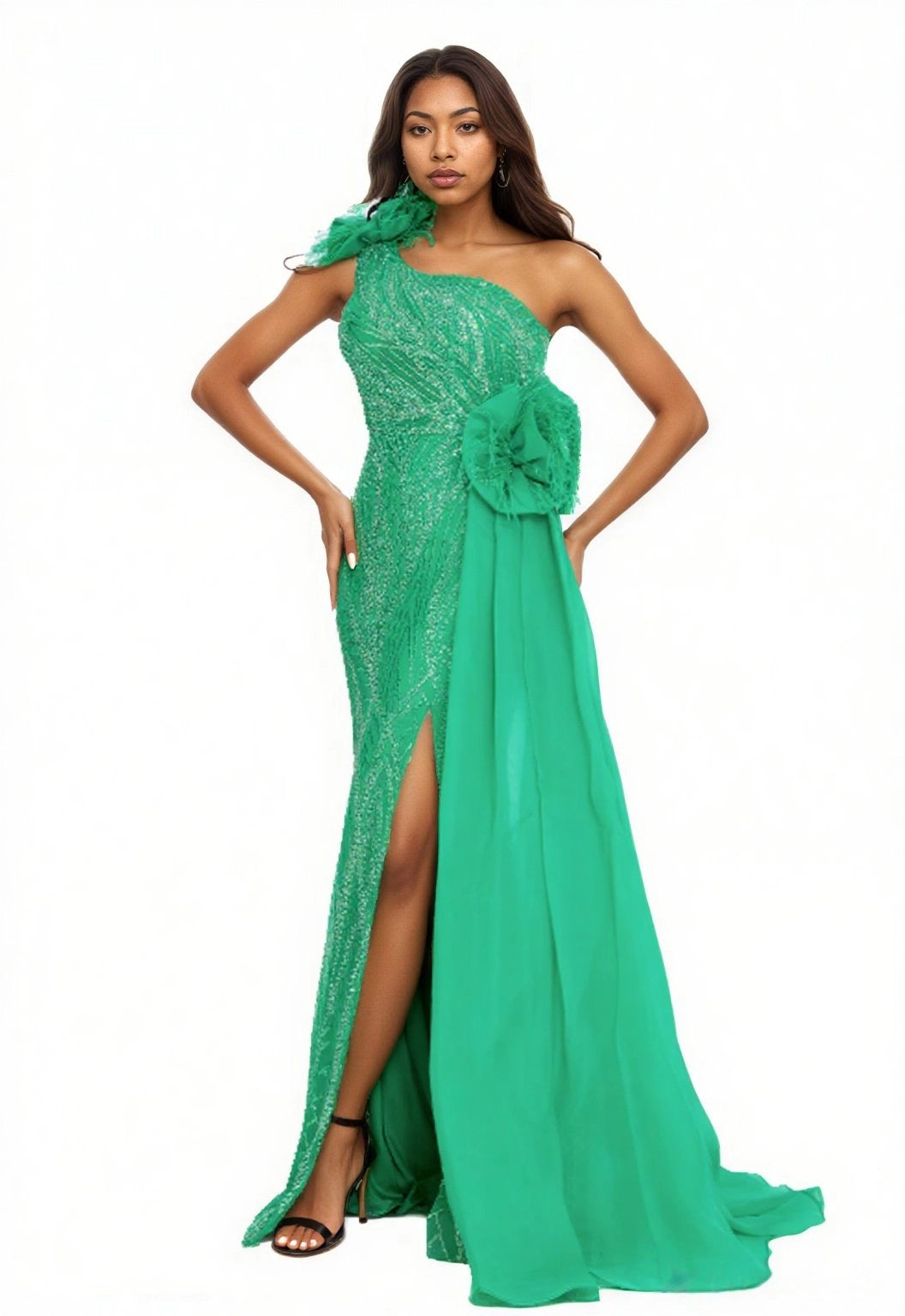 One Shoulder Maxi Tulle Mermaid Dress