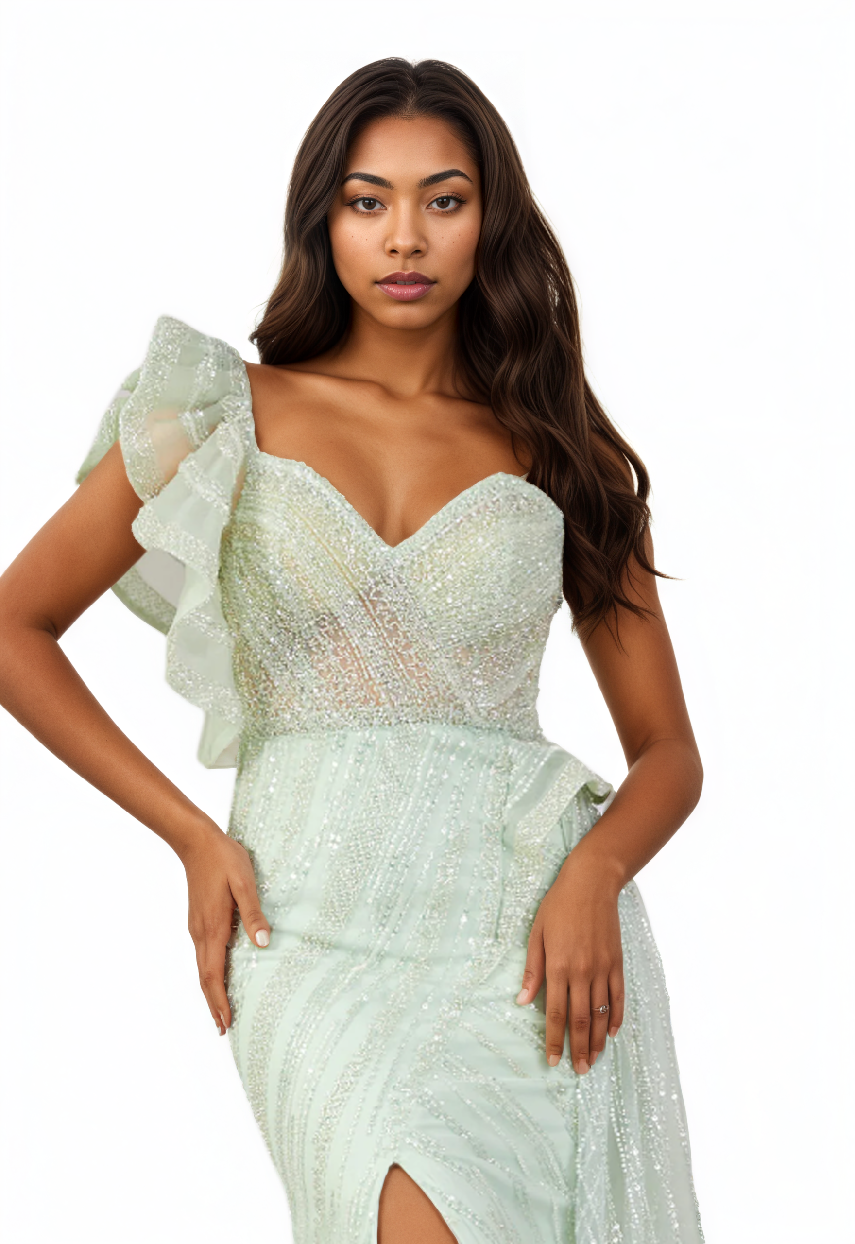 One Shoulder Maxi Beaded Mermaid Dress