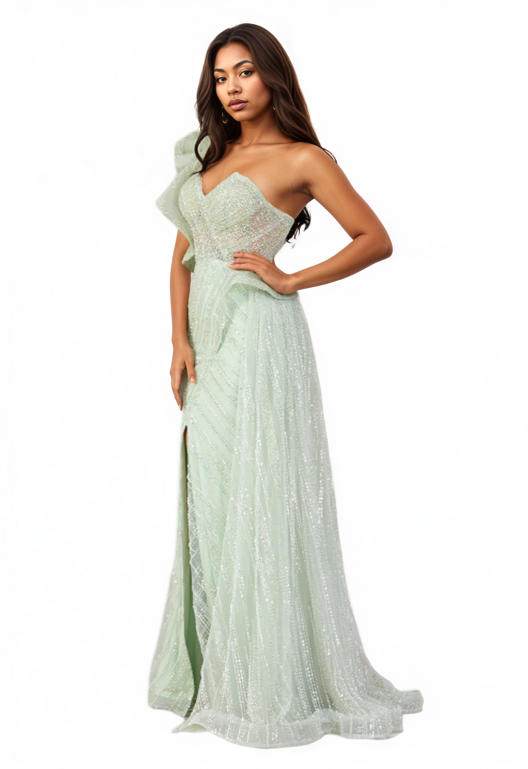 One Shoulder Maxi Beaded Mermaid Dress