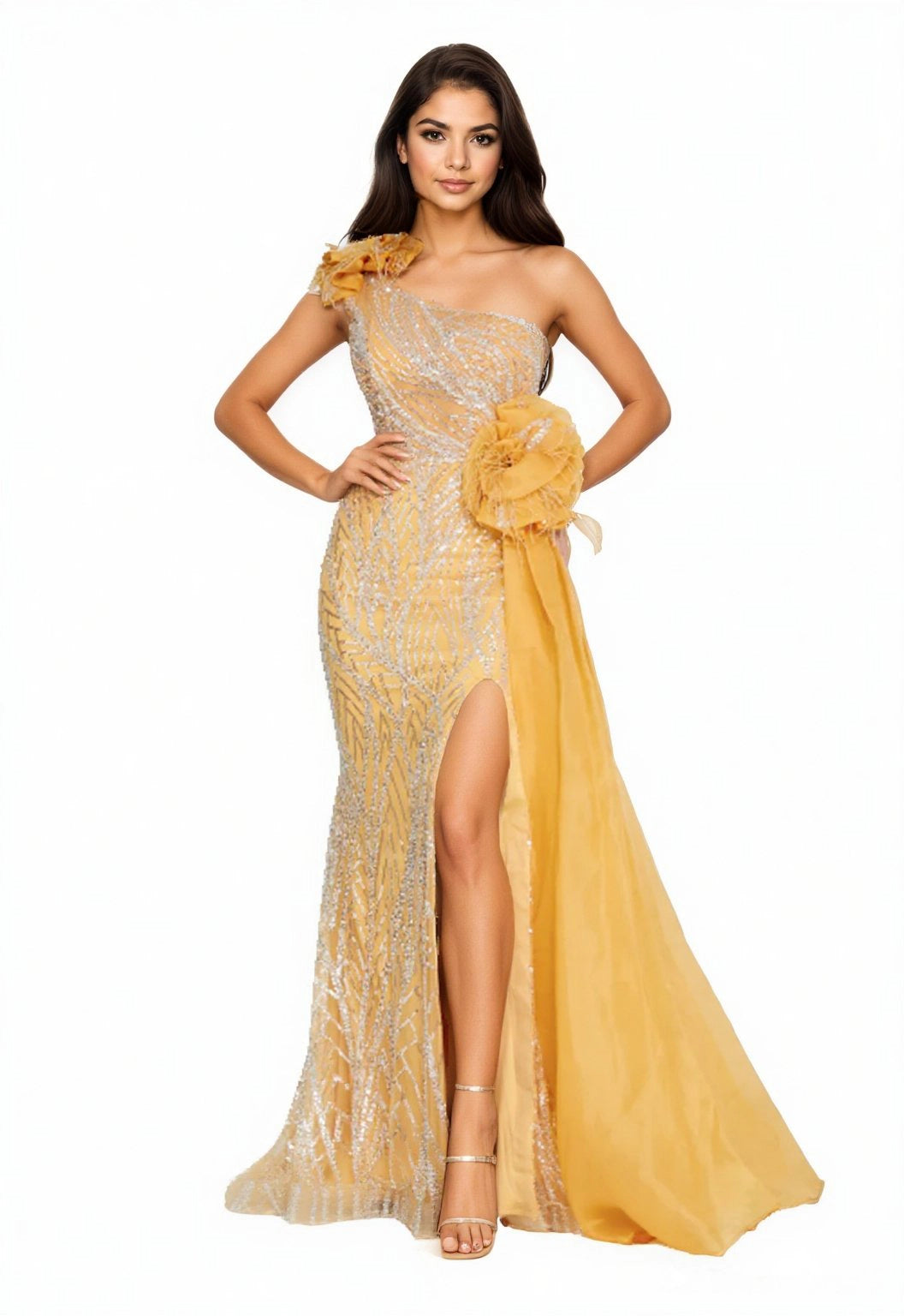 One Shoulder Maxi Tulle Mermaid Dress