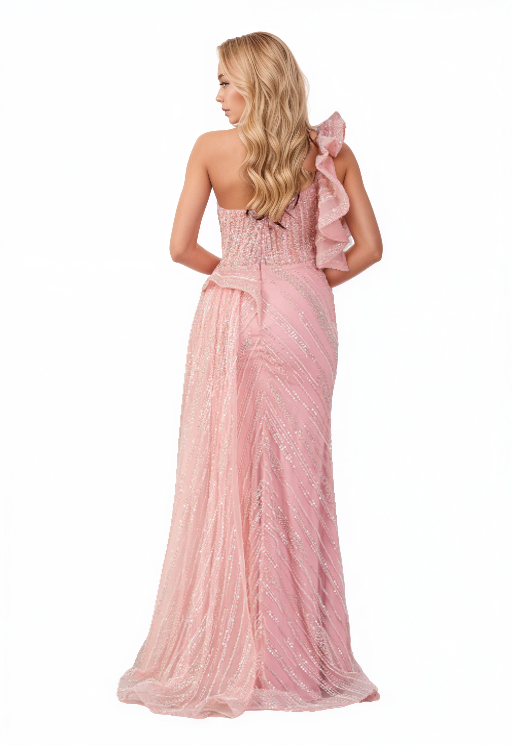 One Shoulder Maxi Beaded Mermaid Dress