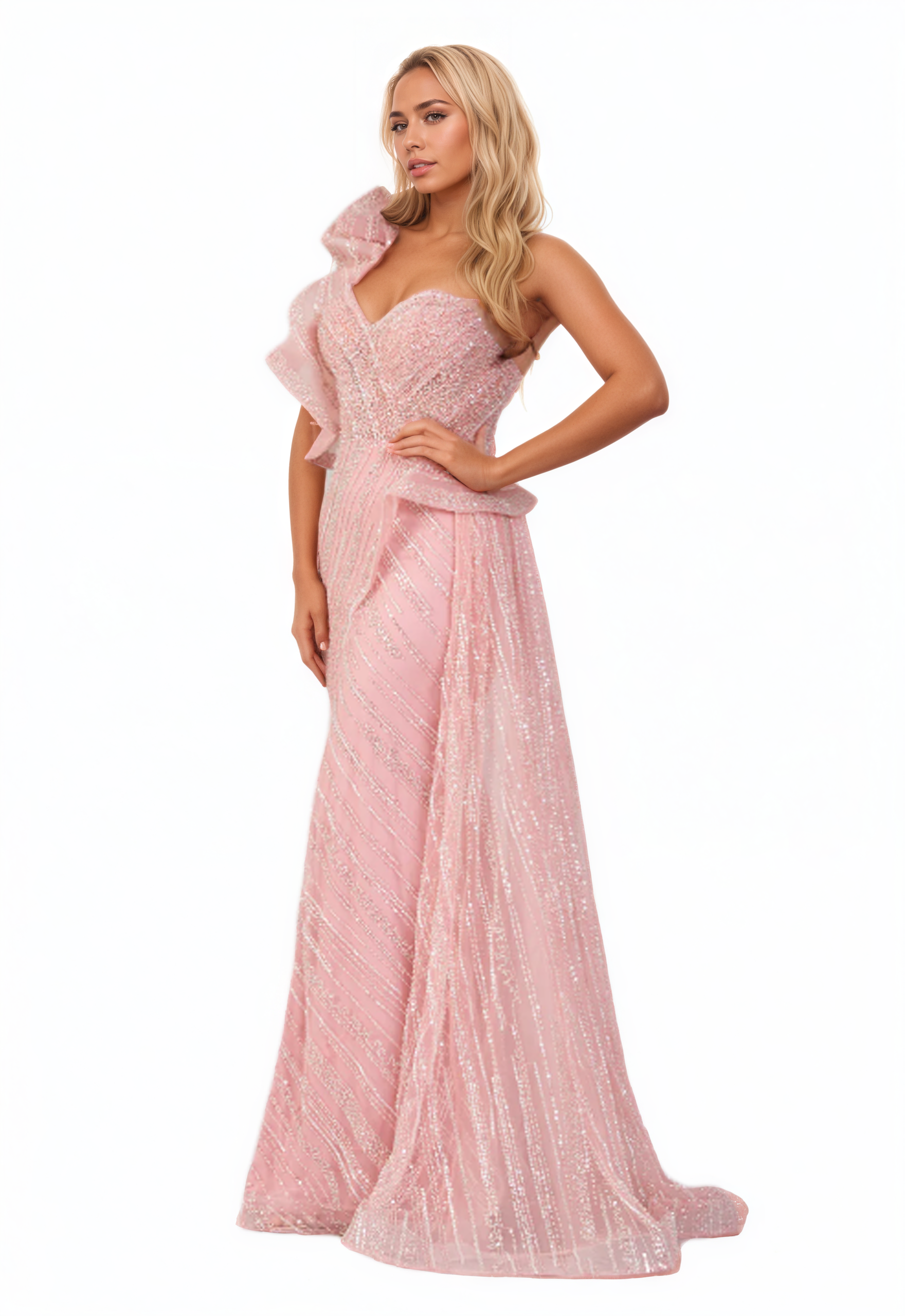 One Shoulder Maxi Beaded Mermaid Dress